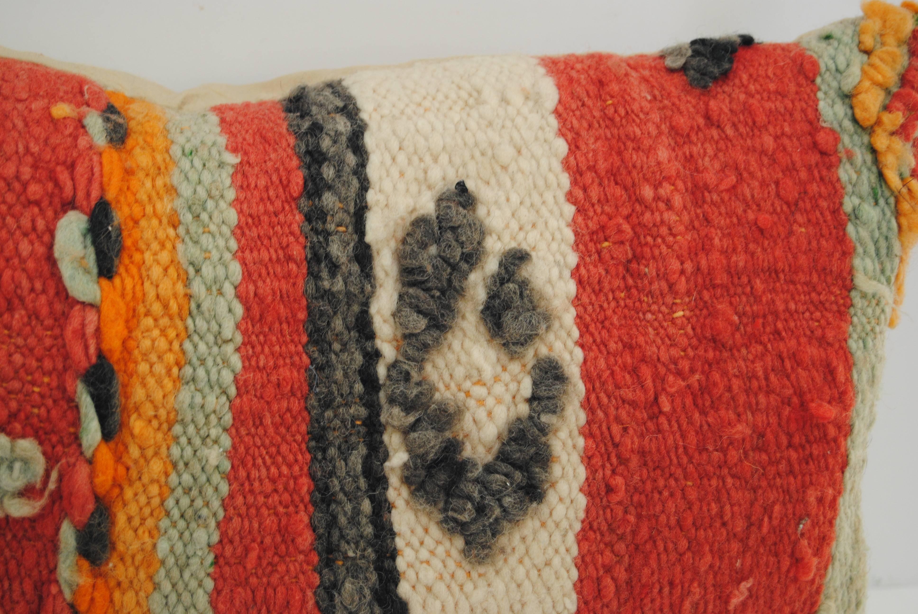 20th Century Custom Moroccan Pillow Cut from a Vintage Hand Loomed Wool Berber Rug For Sale