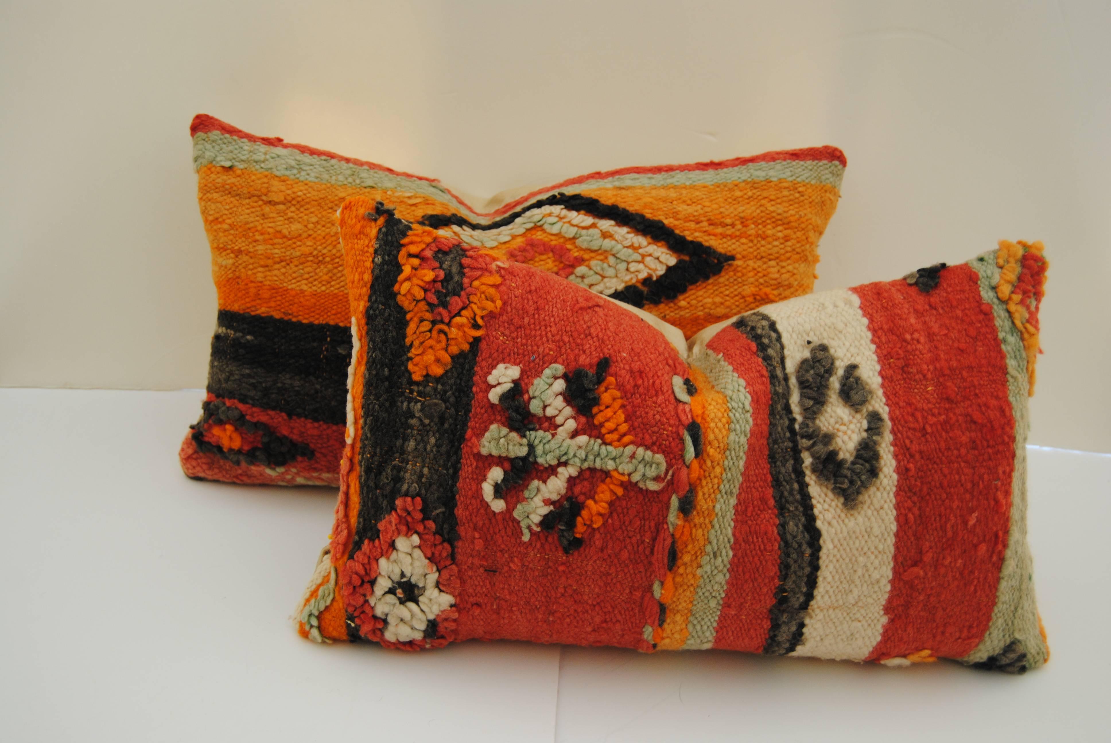 Custom Moroccan Pillow Cut from a Vintage Hand Loomed Wool Berber Rug For Sale 1