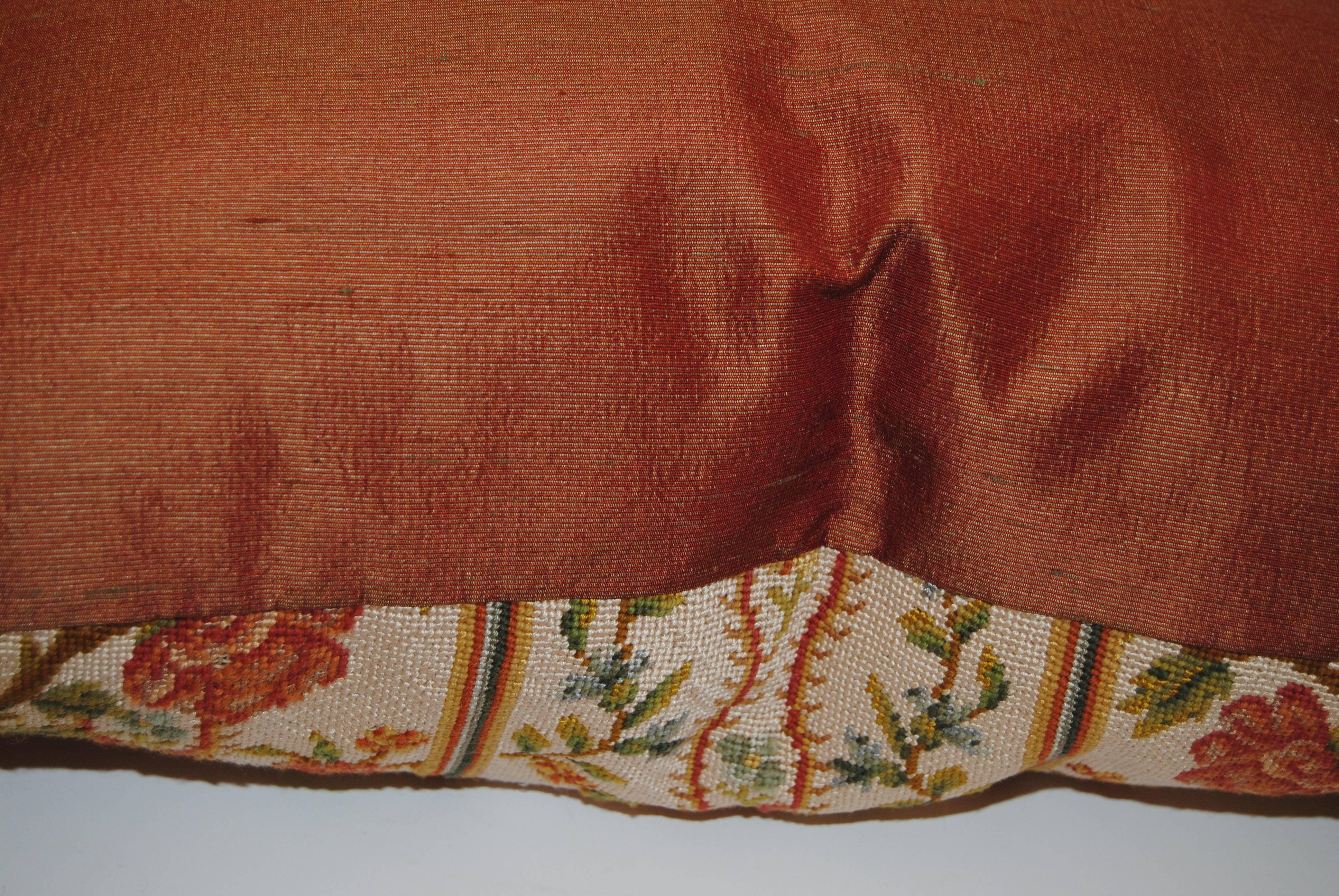 Antique French Needlepoint Pillow, Silk and Wool, Late 19th Century For Sale 1