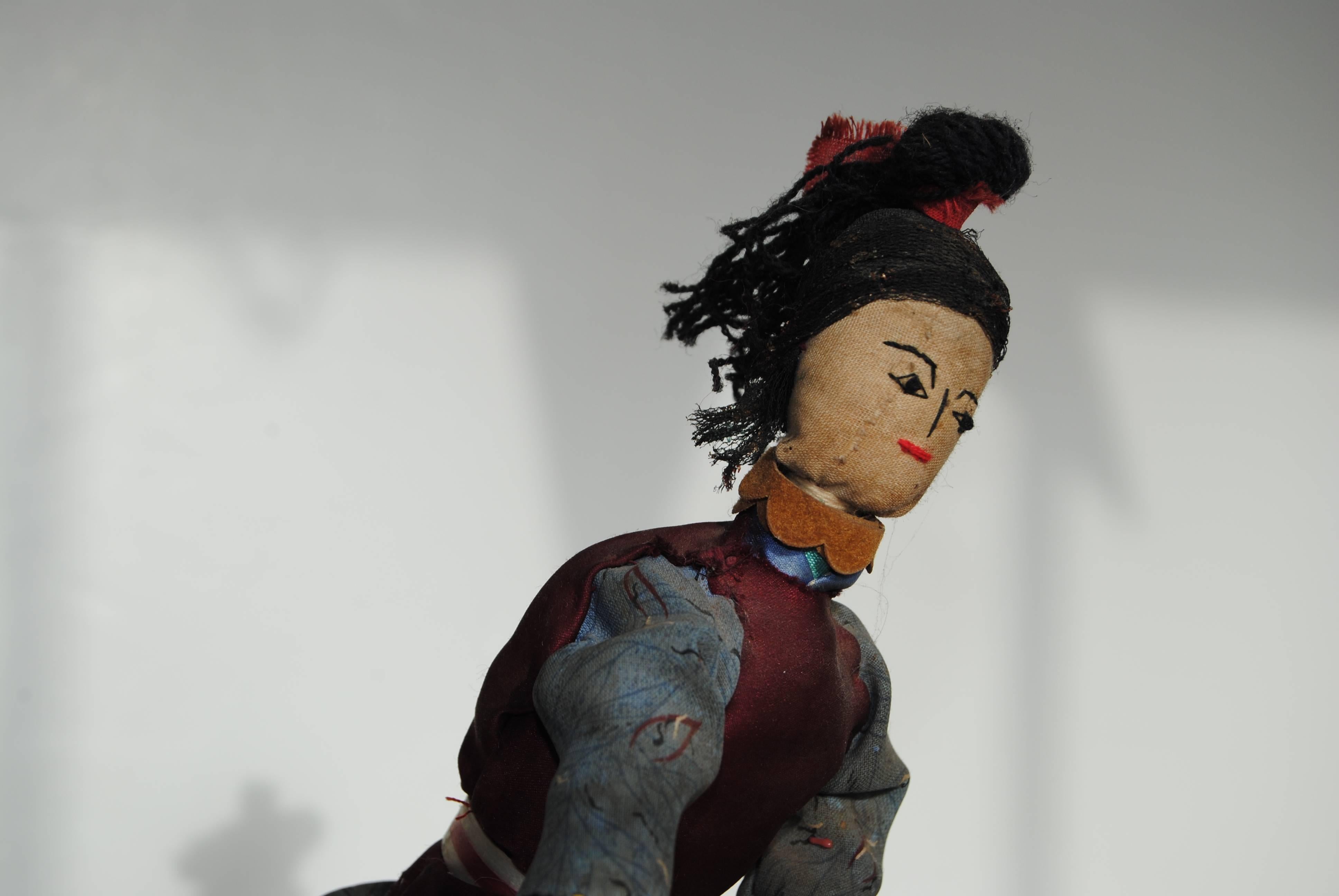 20th Century Chinese Folk Art Woman with Horse, Handcrafted from Assorted Trims and Textiles For Sale