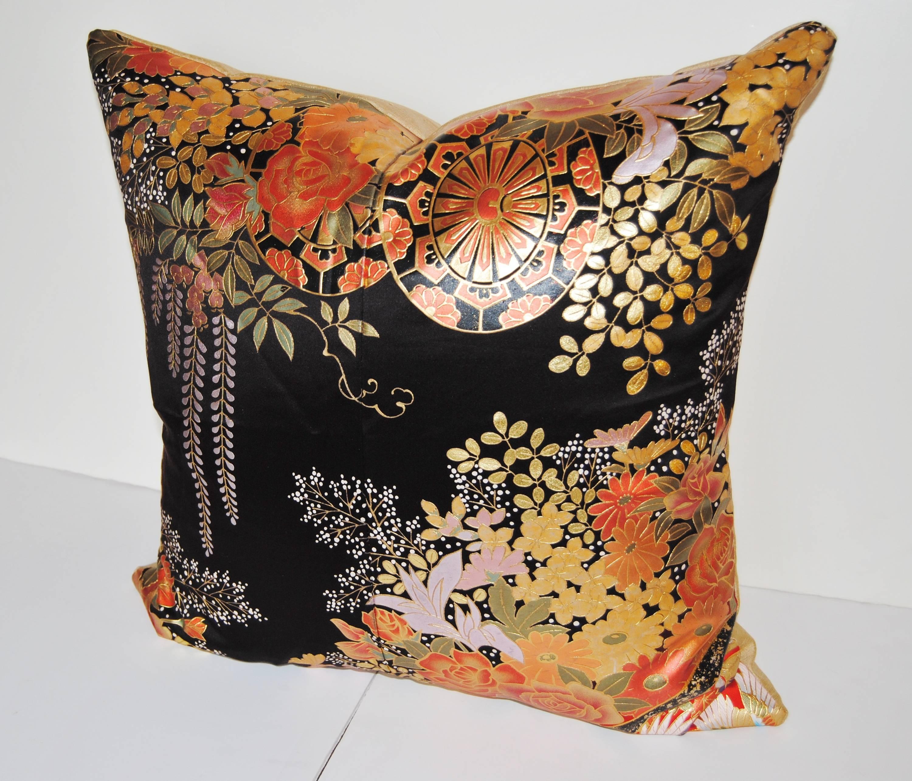 Custom pillow cut from a Uchikake, vintage wedding kimono. The textile is hand-painted silk. Japanese silk is 14