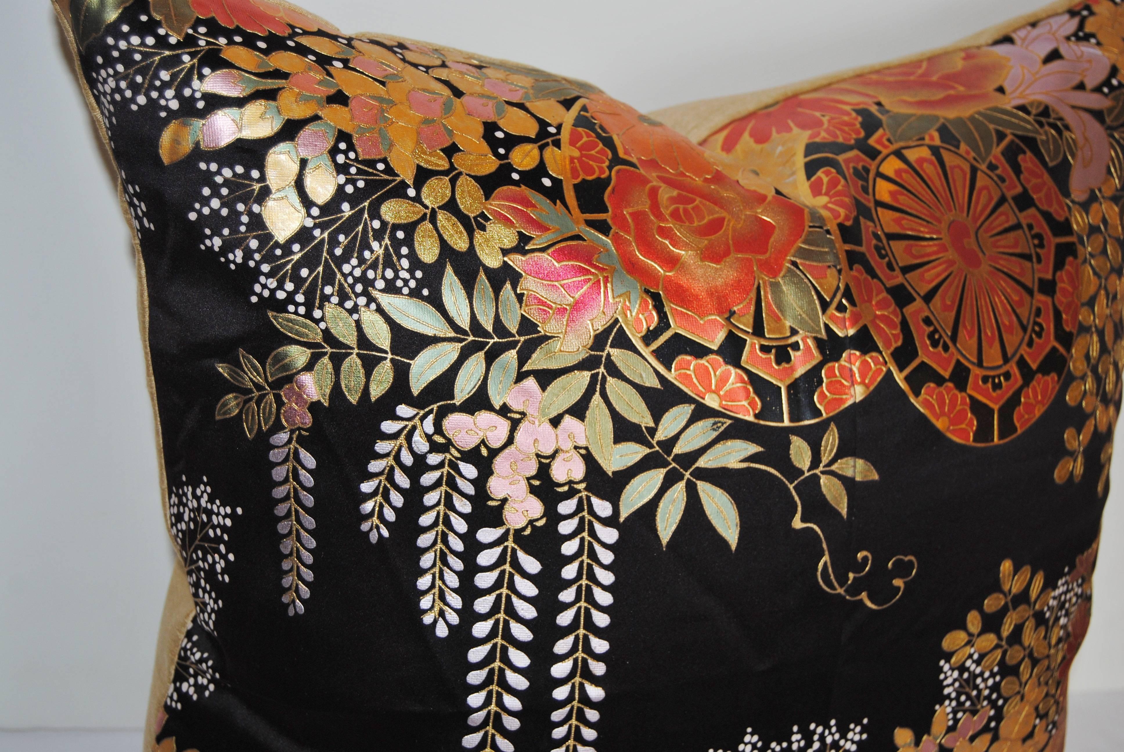 Custom Pillow Cut from a Vintage Japanese Hand-Painted Silk Wedding Kimono In Excellent Condition In Glen Ellyn, IL