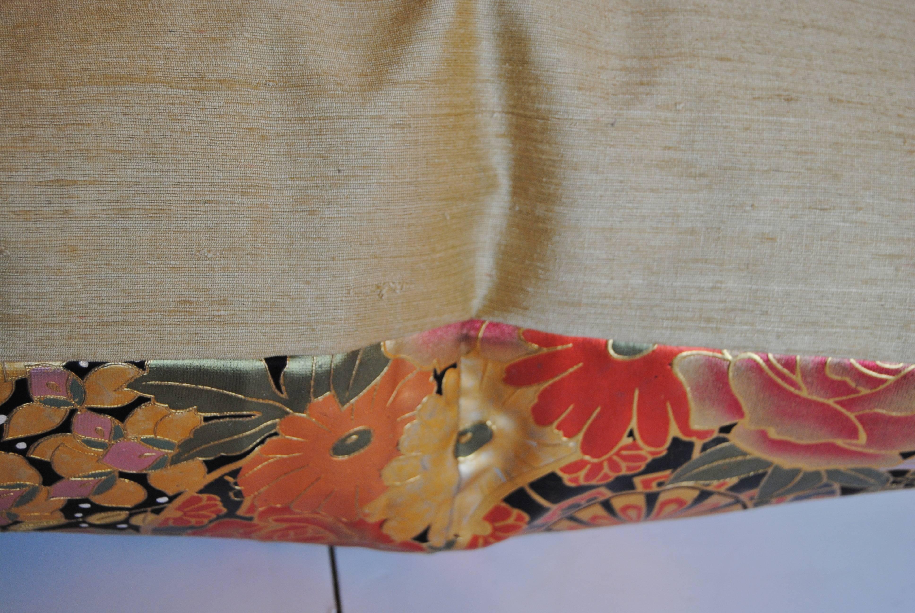 20th Century Custom Pillow Cut from a Vintage Japanese Hand-Painted Silk Wedding Kimono