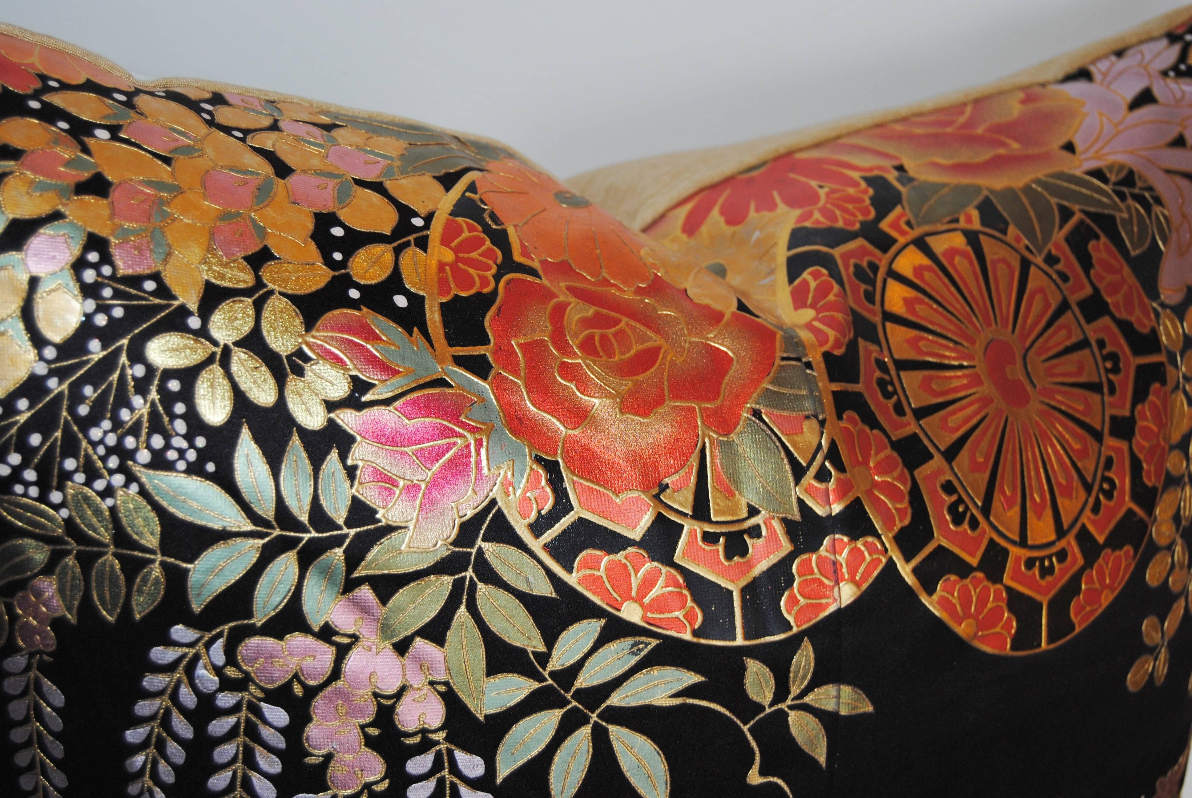 Custom Pillow Cut from a Vintage Japanese Hand-Painted Silk Wedding Kimono 1
