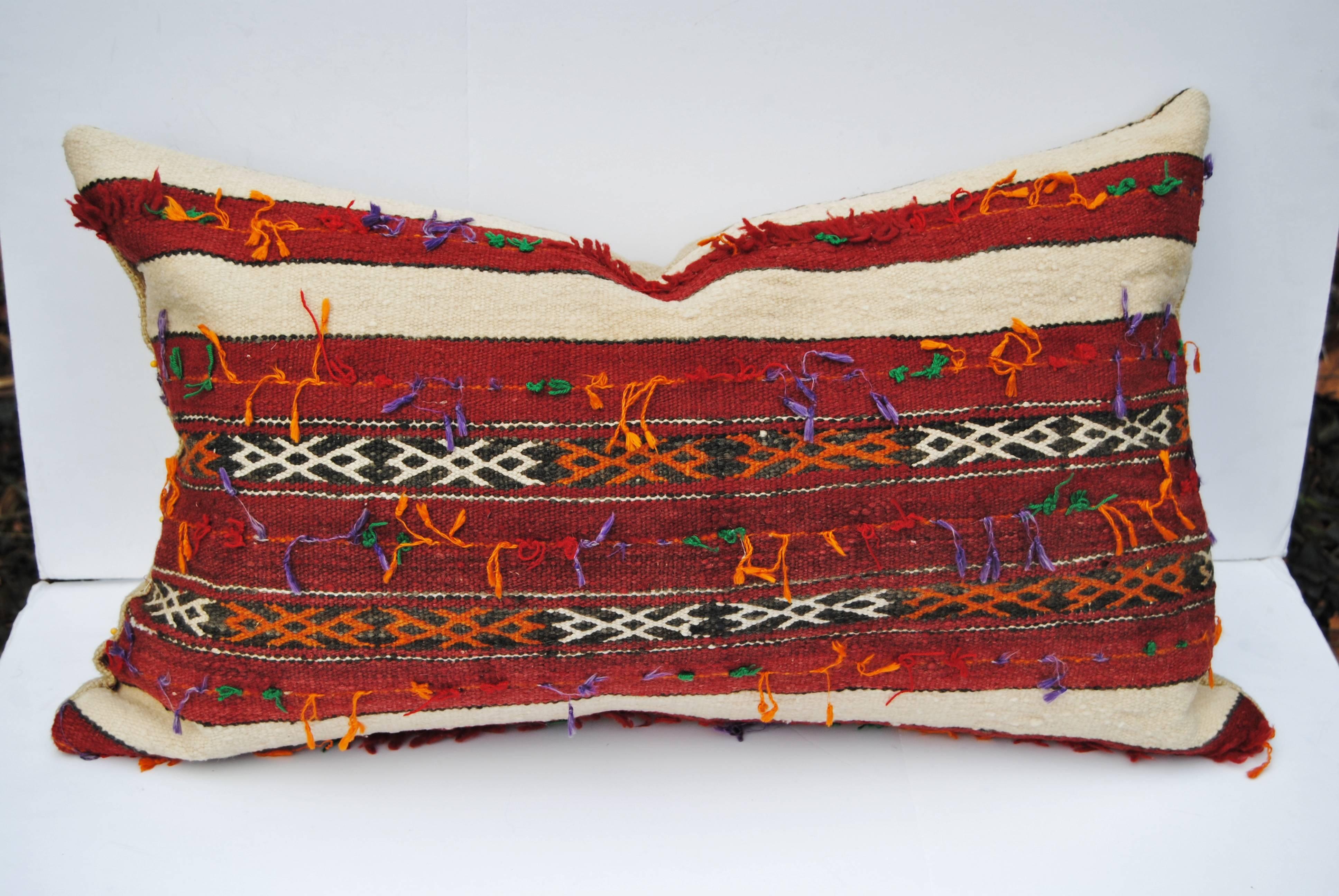 20th Century Custom Pillow Cut from a Hand-Loomed Wool Moroccan Berber Rug, Atlas Mountains For Sale