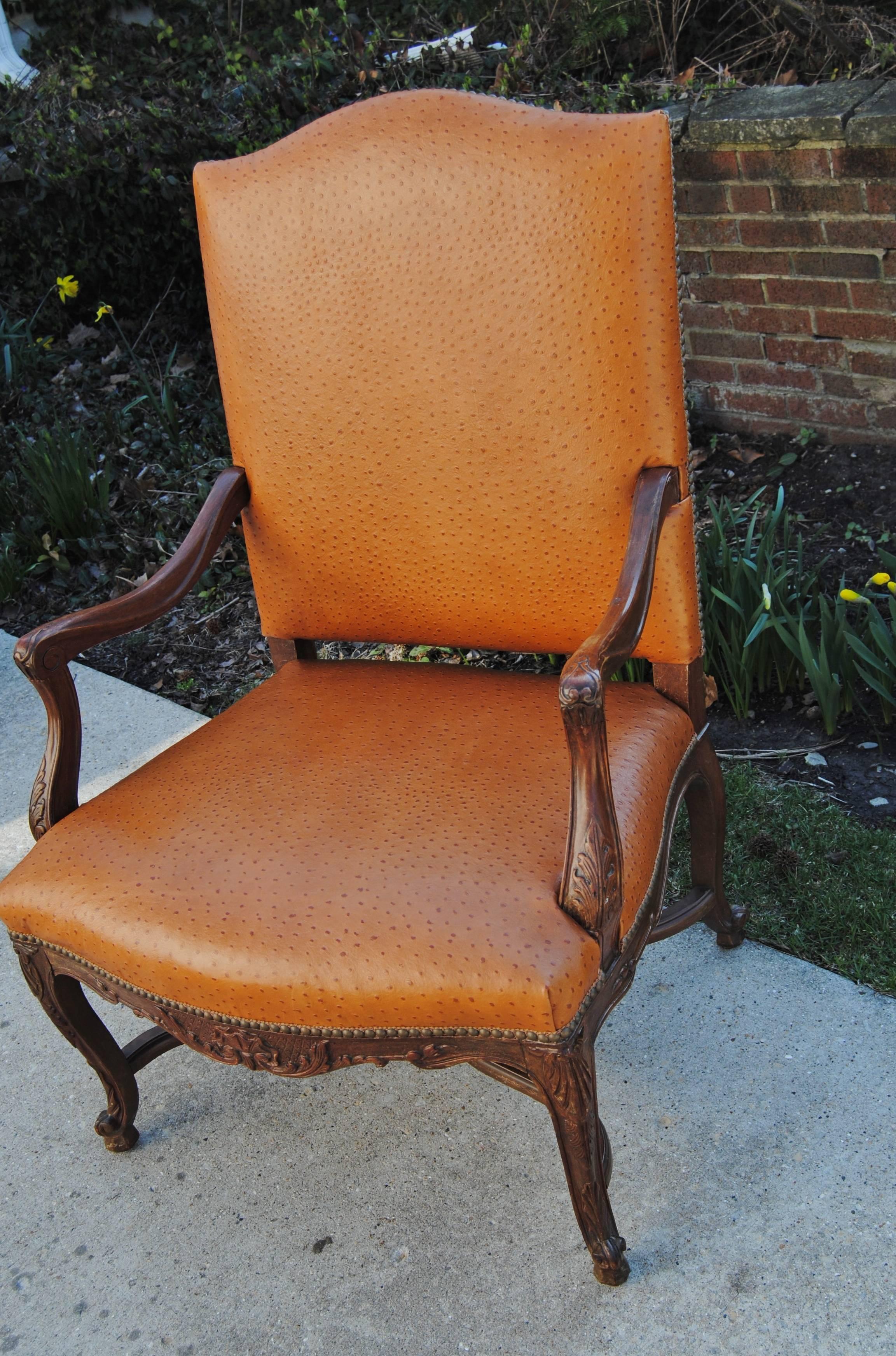 20th Century Vintage French Fauteuil Newly Upholstered in Edelman Faux Ostrichleather For Sale