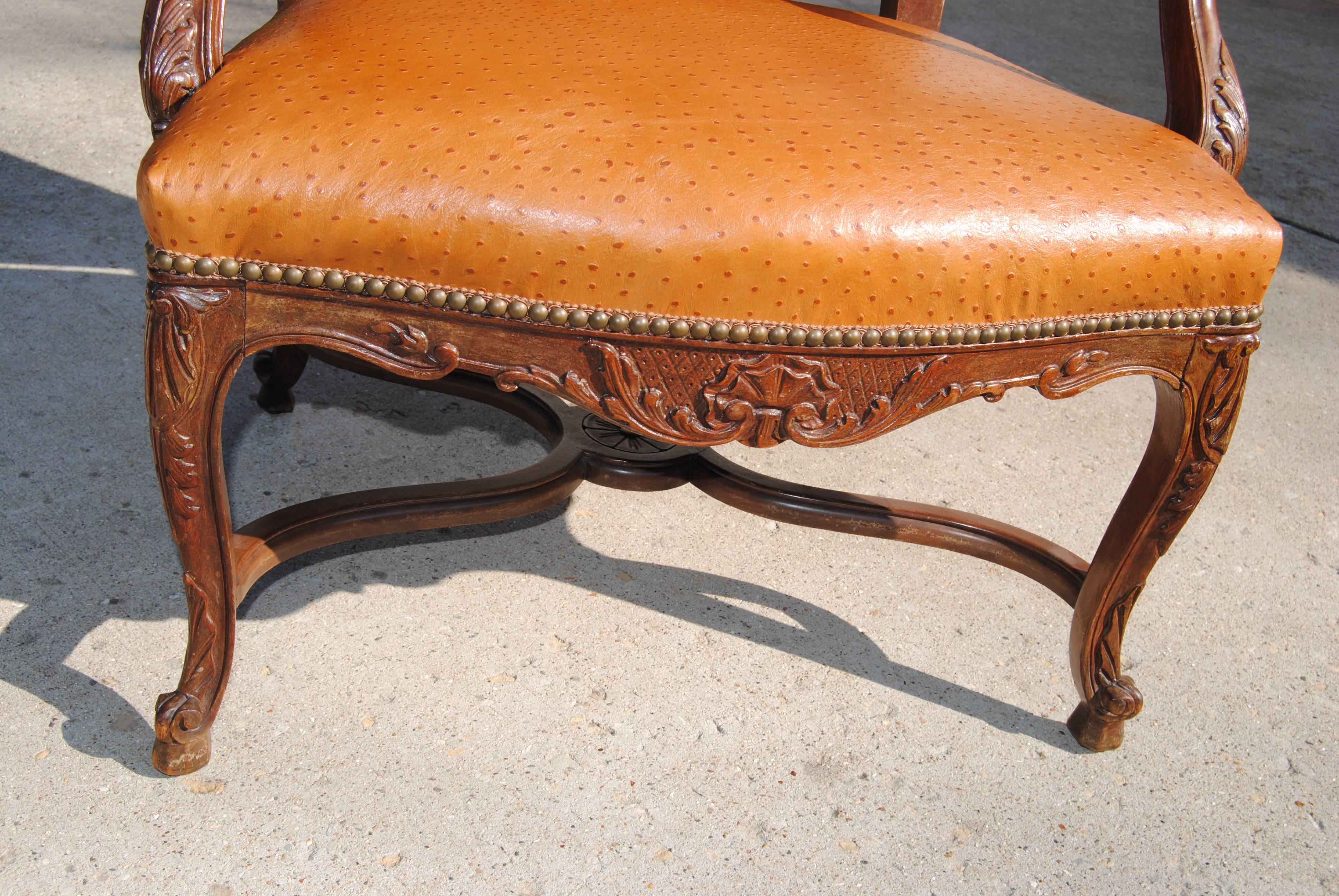 Vintage French Fauteuil Newly Upholstered in Edelman Faux Ostrichleather For Sale 1