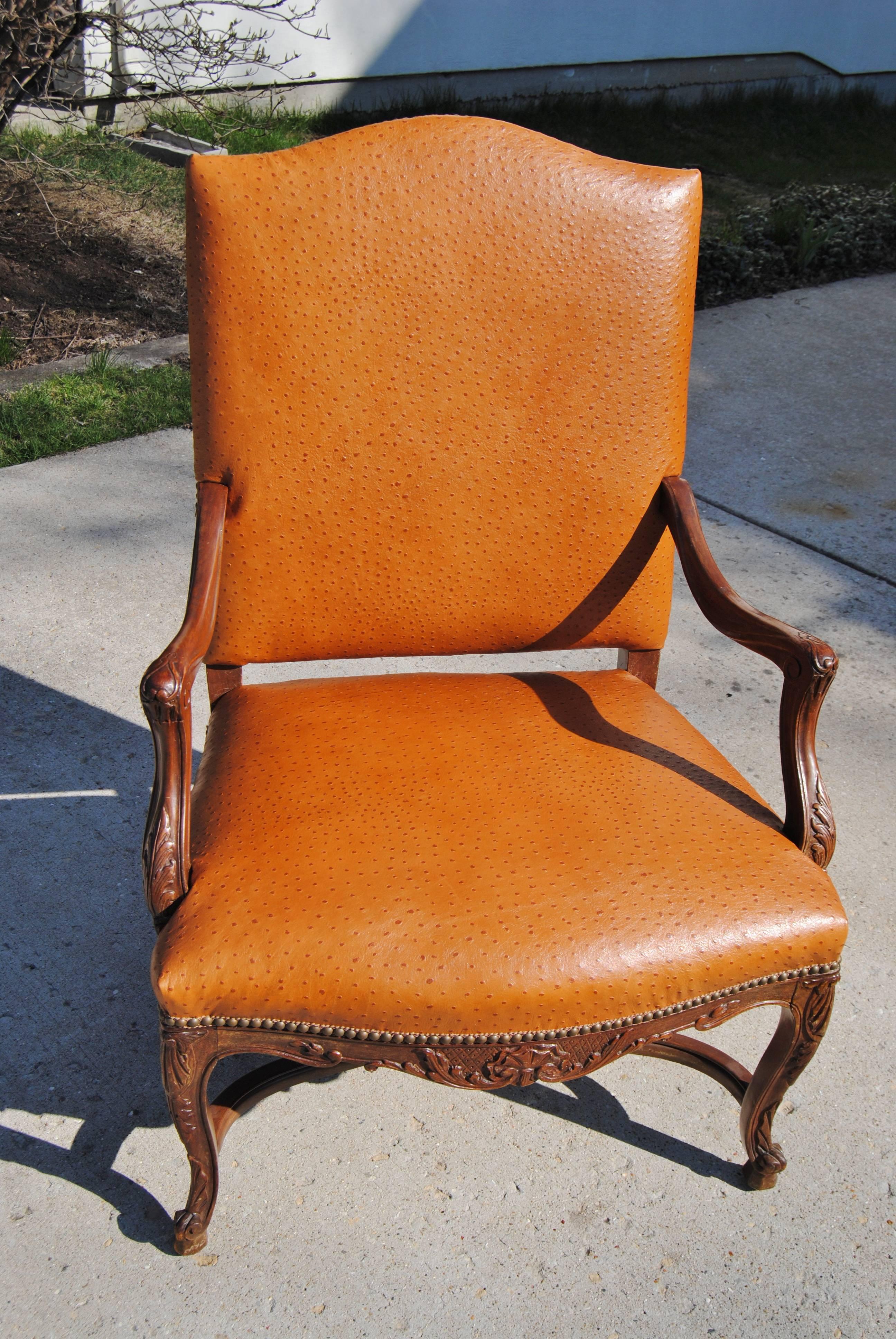 Vintage French Fauteuil Newly Upholstered in Edelman Faux Ostrichleather For Sale 2