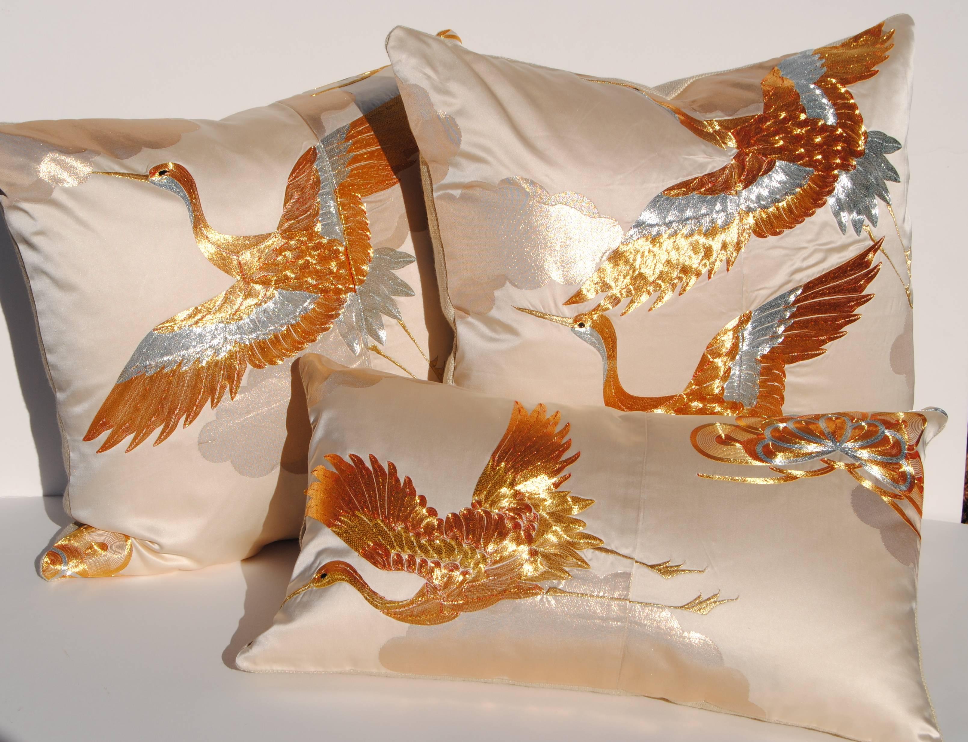 Custom Pillow Cut from a Vintage Embroidered Japanese Silk Wedding Kimono In Excellent Condition For Sale In Glen Ellyn, IL