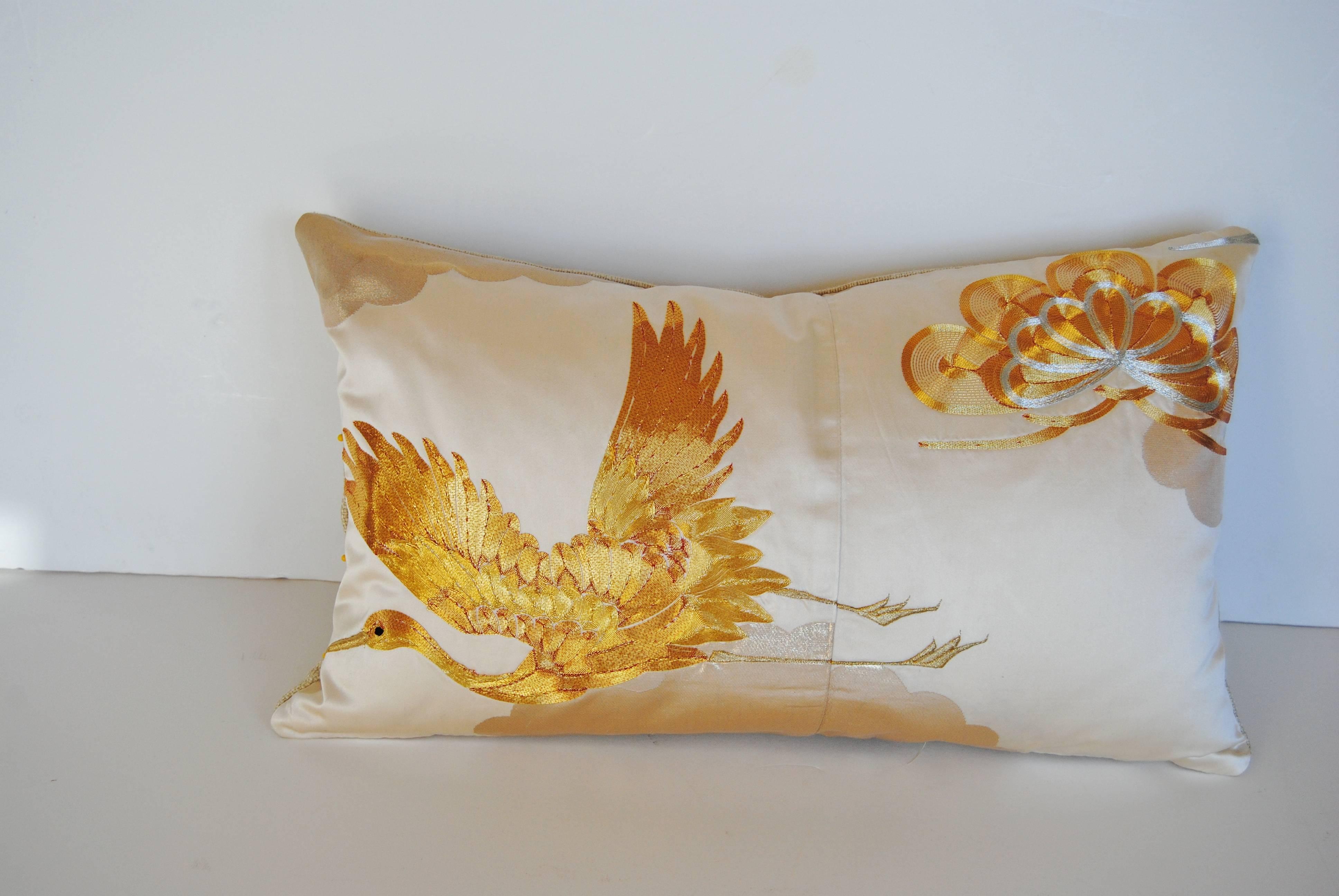 Custom Pillow Cut from a Vintage Embroidered Japanese Silk Wedding Kimono For Sale 2