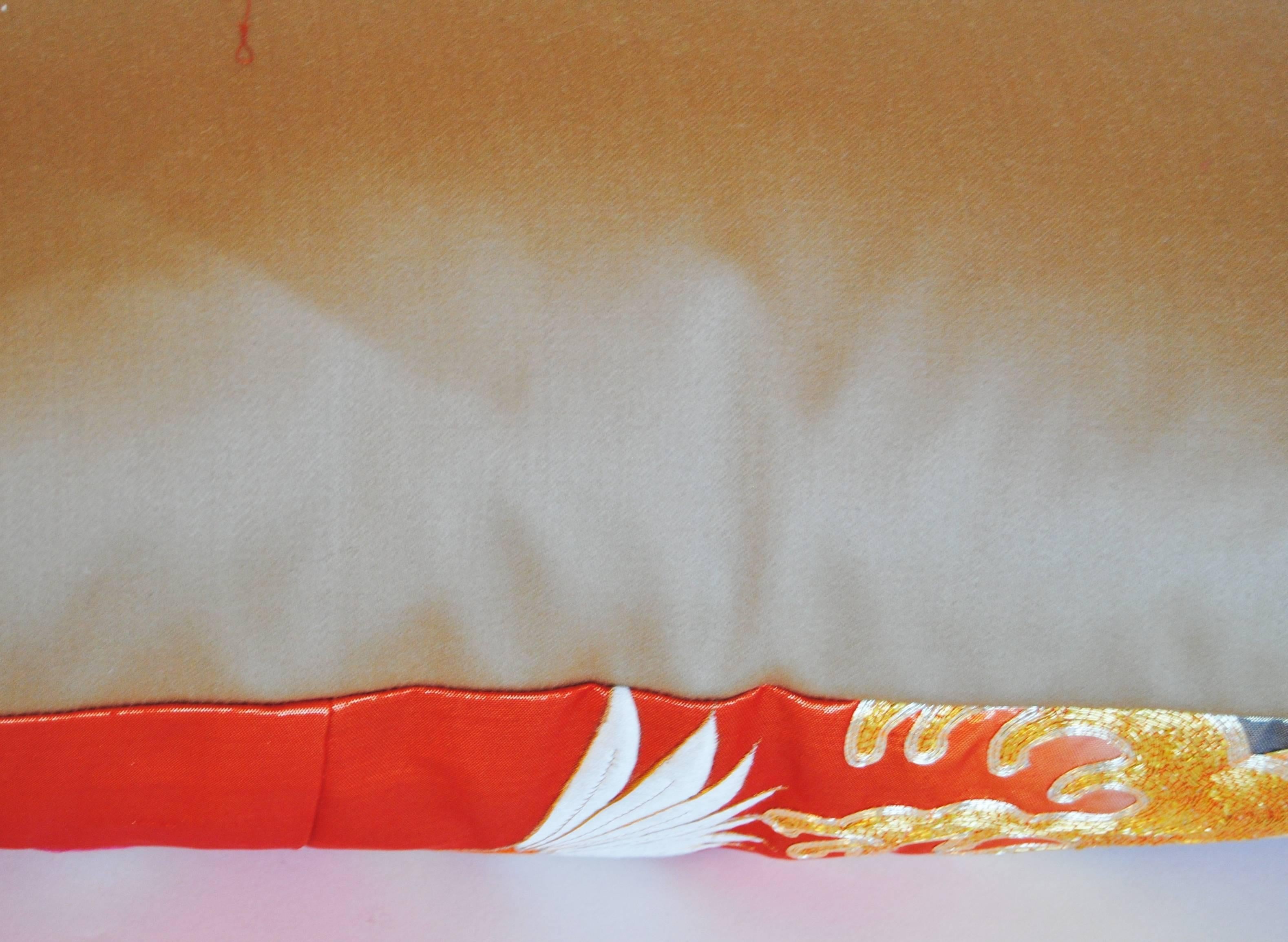 Custom Pillow Cut from a Silk Embroidered Japanese Wedding Kimono For Sale 1