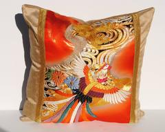 Custom Pillow Cut from a Vintage Japanese Silk Embroidered Wedding Kimono