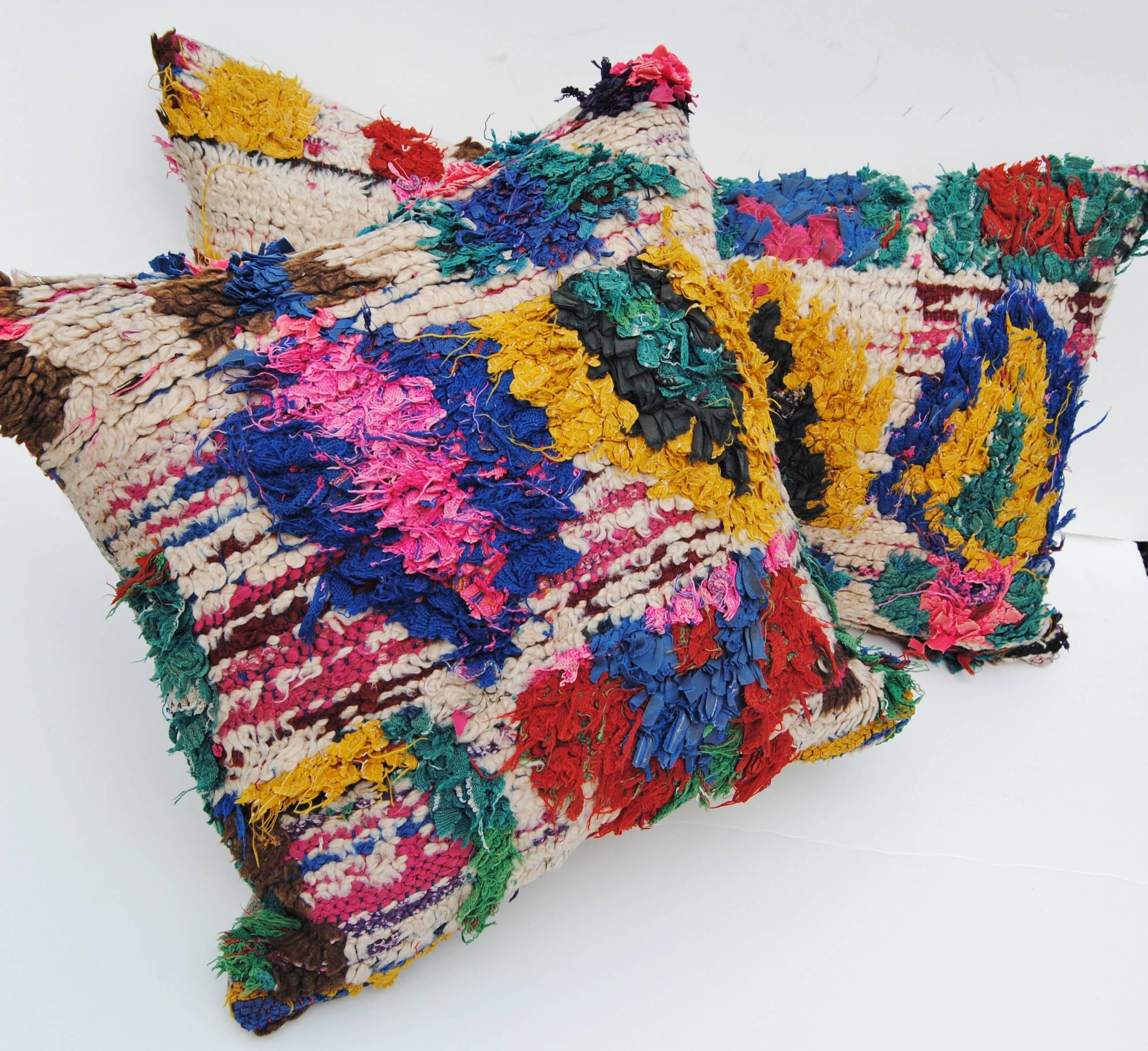 Custom Pillow Cut from a Hand Loomed Wool Moroccan Berber Rug For Sale 2