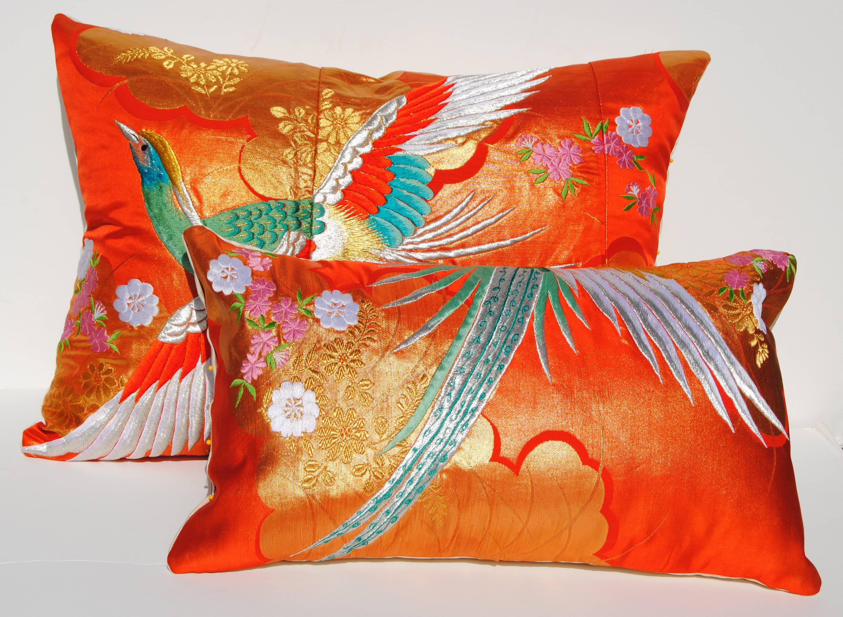 Custom Pillowctu from a Vintage Japanese Silk Uchikake Wedding Kimono In Excellent Condition In Glen Ellyn, IL