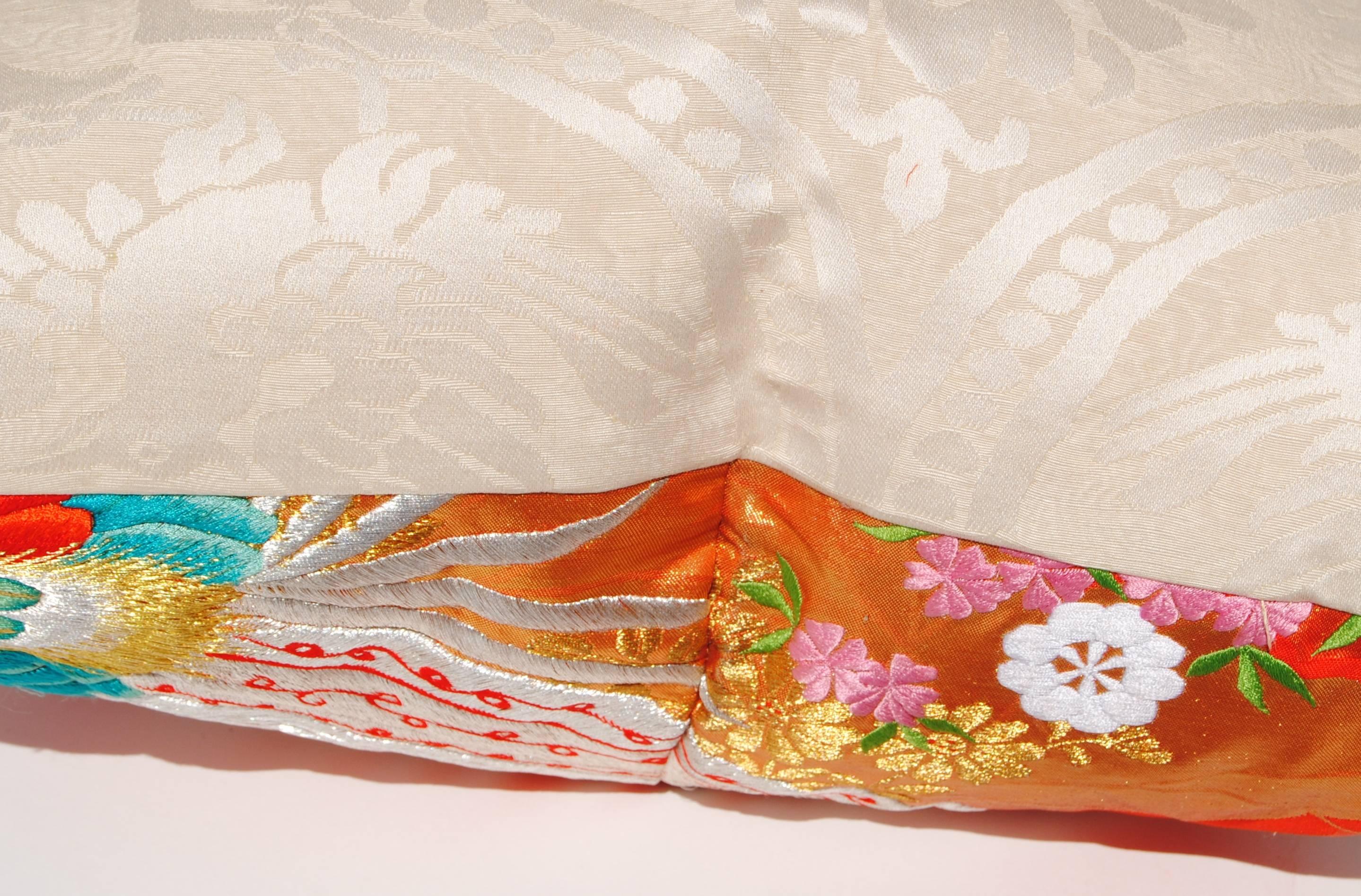 Custom Pillow Cut from a Japanese Silk Embroidered Uchikake Wedding Kimono 1