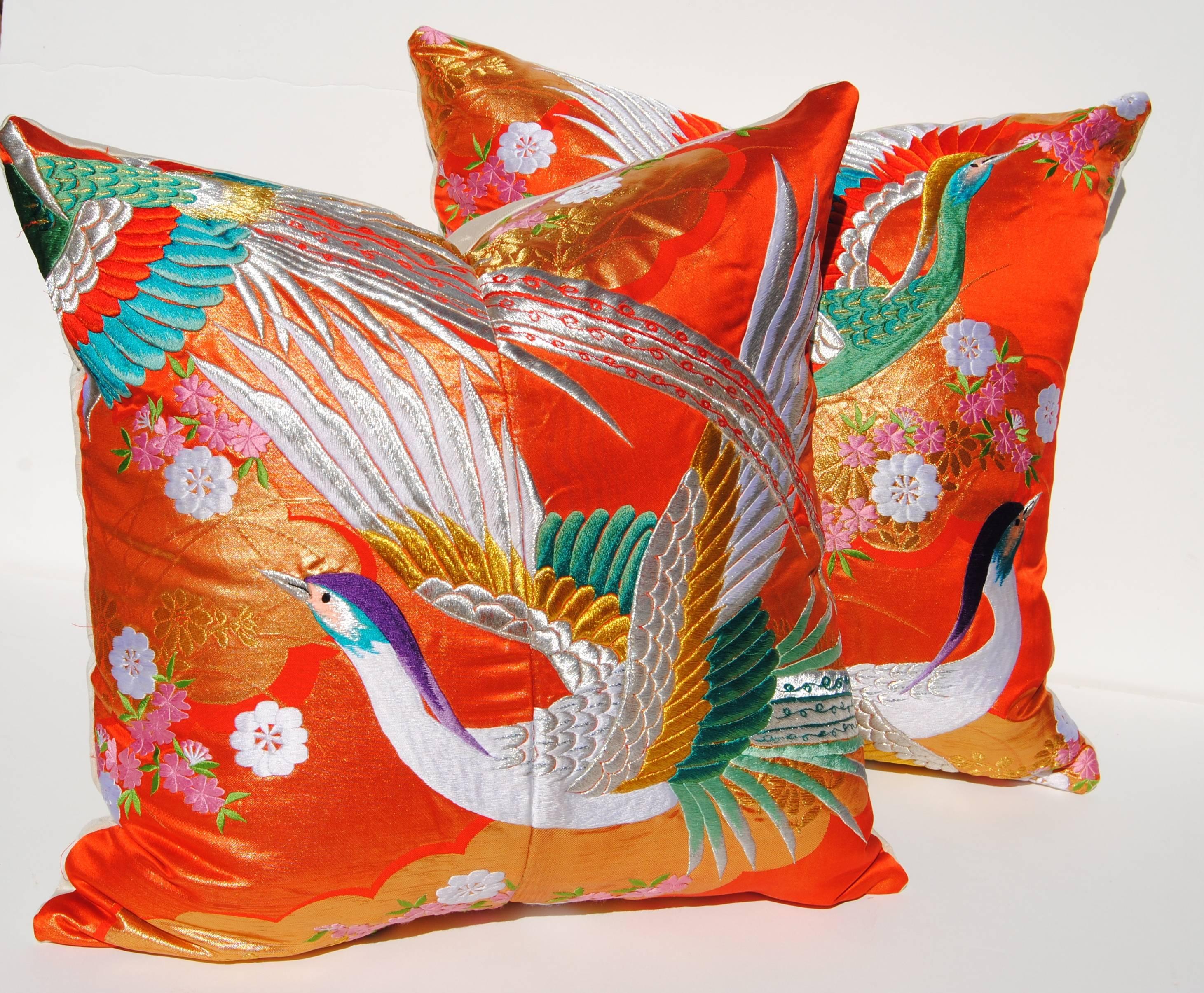 Custom Pillow Cut from a Japanese Silk Embroidered Uchikake Wedding Kimono 2