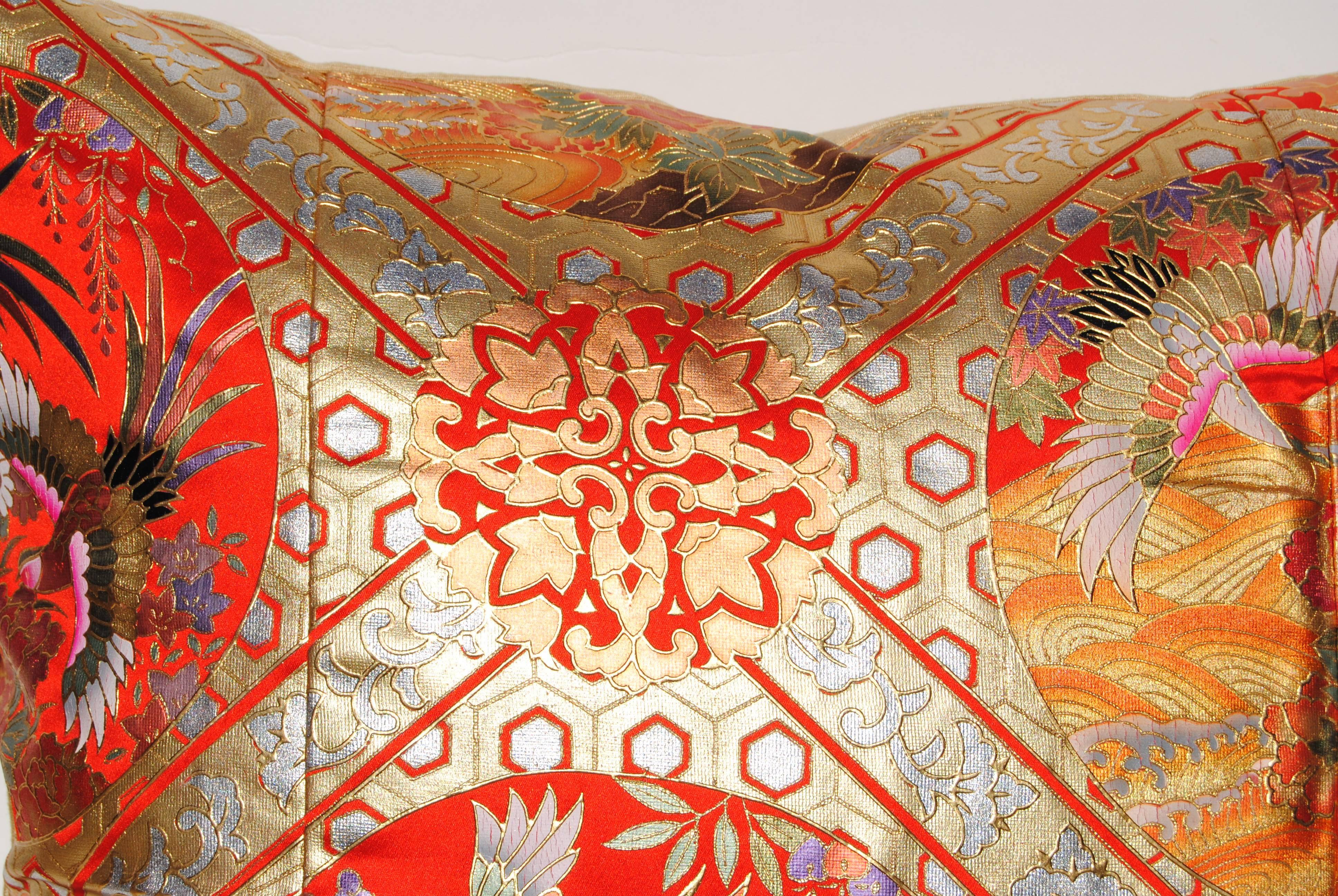 Custom Pillow Cut from a Japanese Silk Hand-Painted Uchikake Wedding Kimono For Sale 2