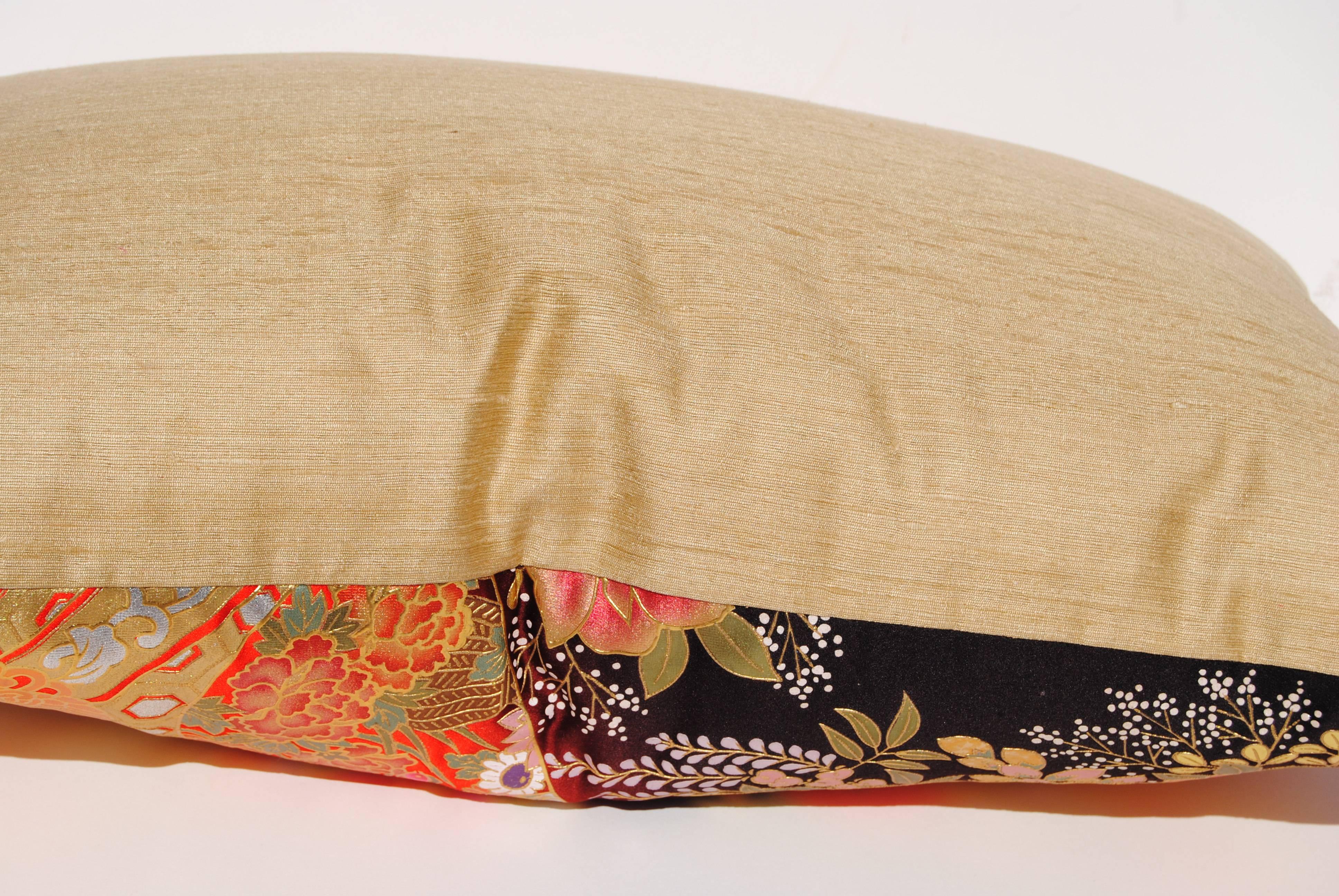 Custom Pillow Cut from a Japanese Silk Hand-Painted Uchikake Wedding Kimono For Sale 3