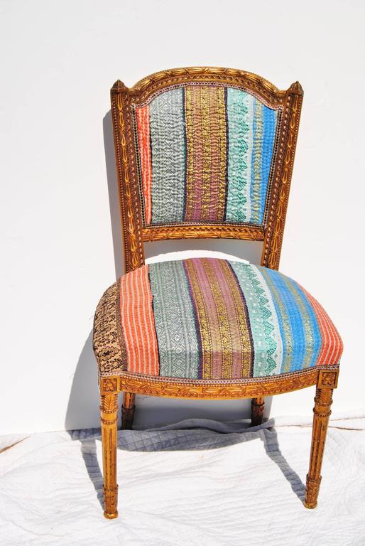 Antique Danish Chair Newly Upholstered in a Vintage Silk Kantha Quilt from India For Sale at 1stDibs