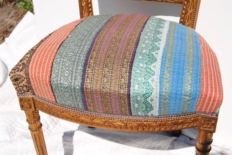 Antique Danish Chair Newly Upholstered in a Vintage Silk Kantha Quilt from India For Sale at 1stDibs