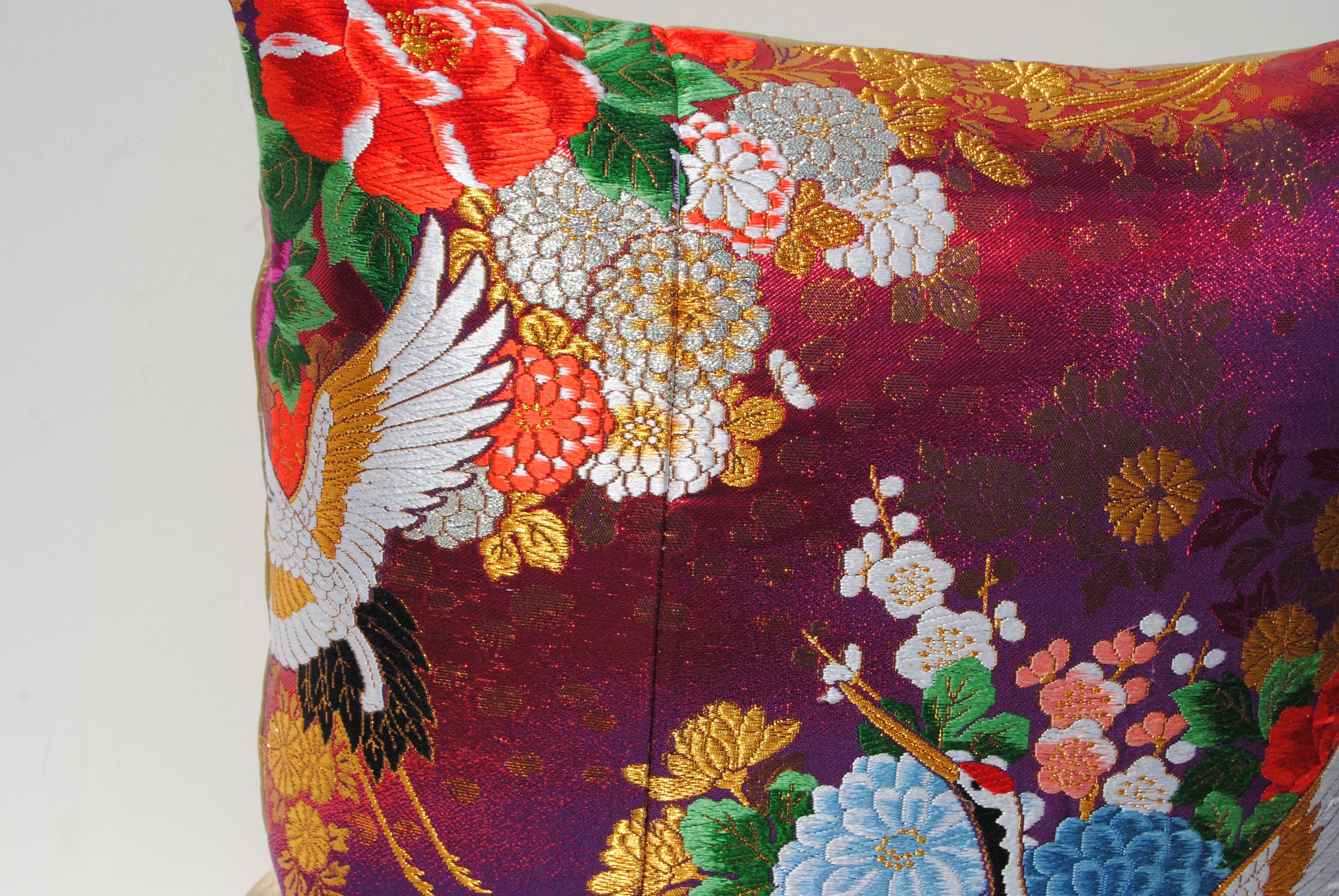 Custom Pillow Cut from a Vintage Silk Japanese Uchikake Wedding Kimono In Excellent Condition In Glen Ellyn, IL