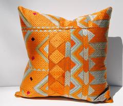 Custom Pillow Cut from a Vintage Phulkari Bagh Wedding Shawl, Punjab, India