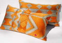 Custom Pillow Cut from a Vintage Phulkari Bagh Wedding Shawl, Punjab, India
