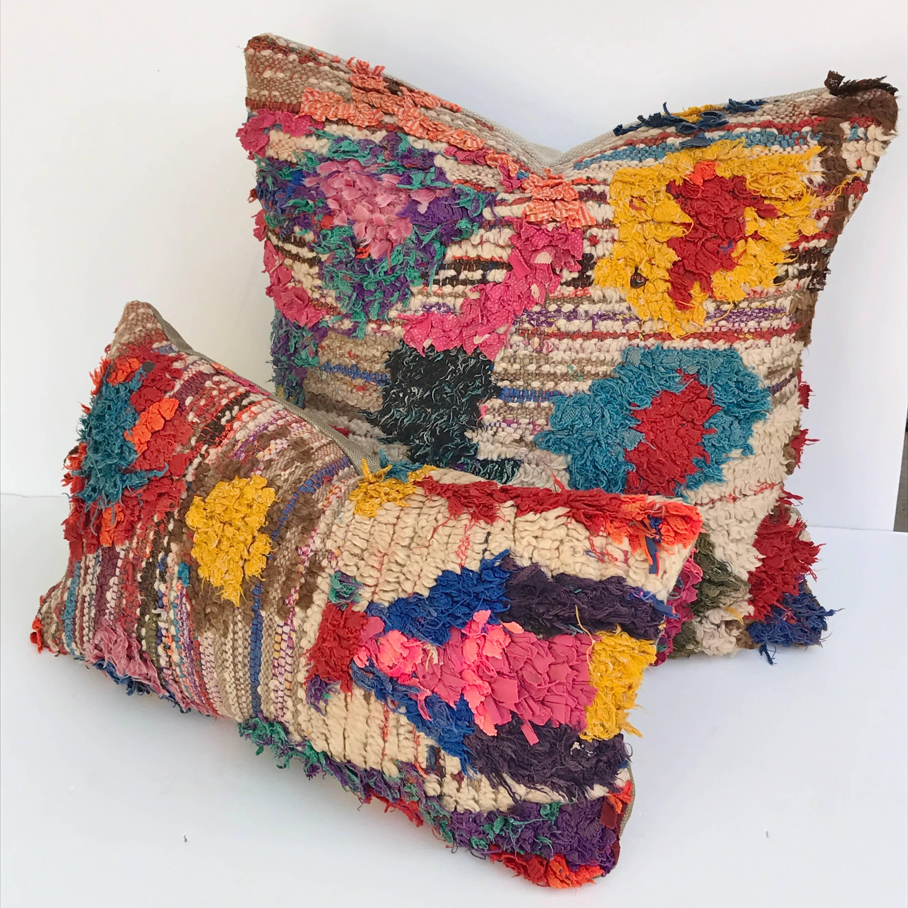 Custom Pillow Cut from a Vintage Hand-Loomed Moroccan Berber Rug In Excellent Condition In Glen Ellyn, IL