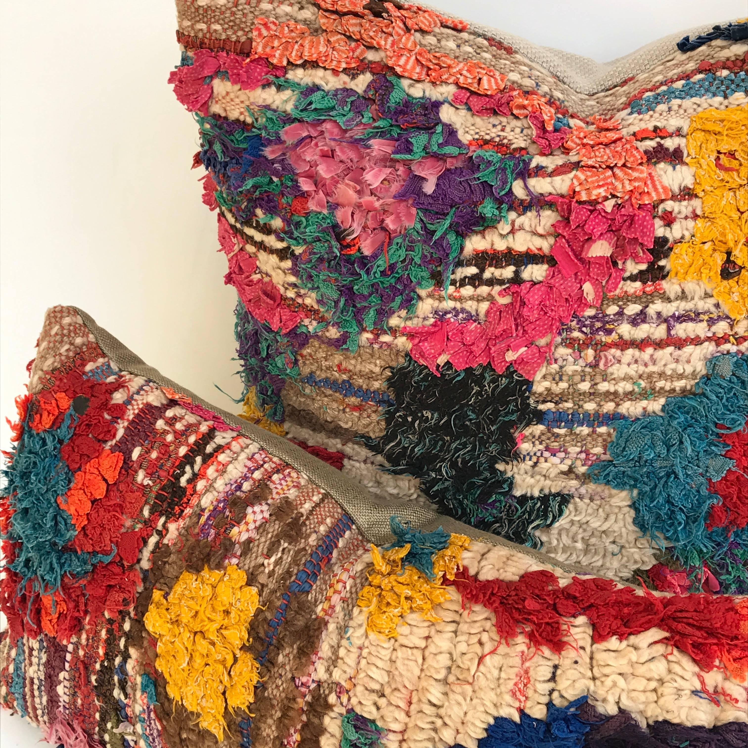 20th Century Custom Pillow Cut from a Vintage Hand-Loomed Moroccan Berber Rug