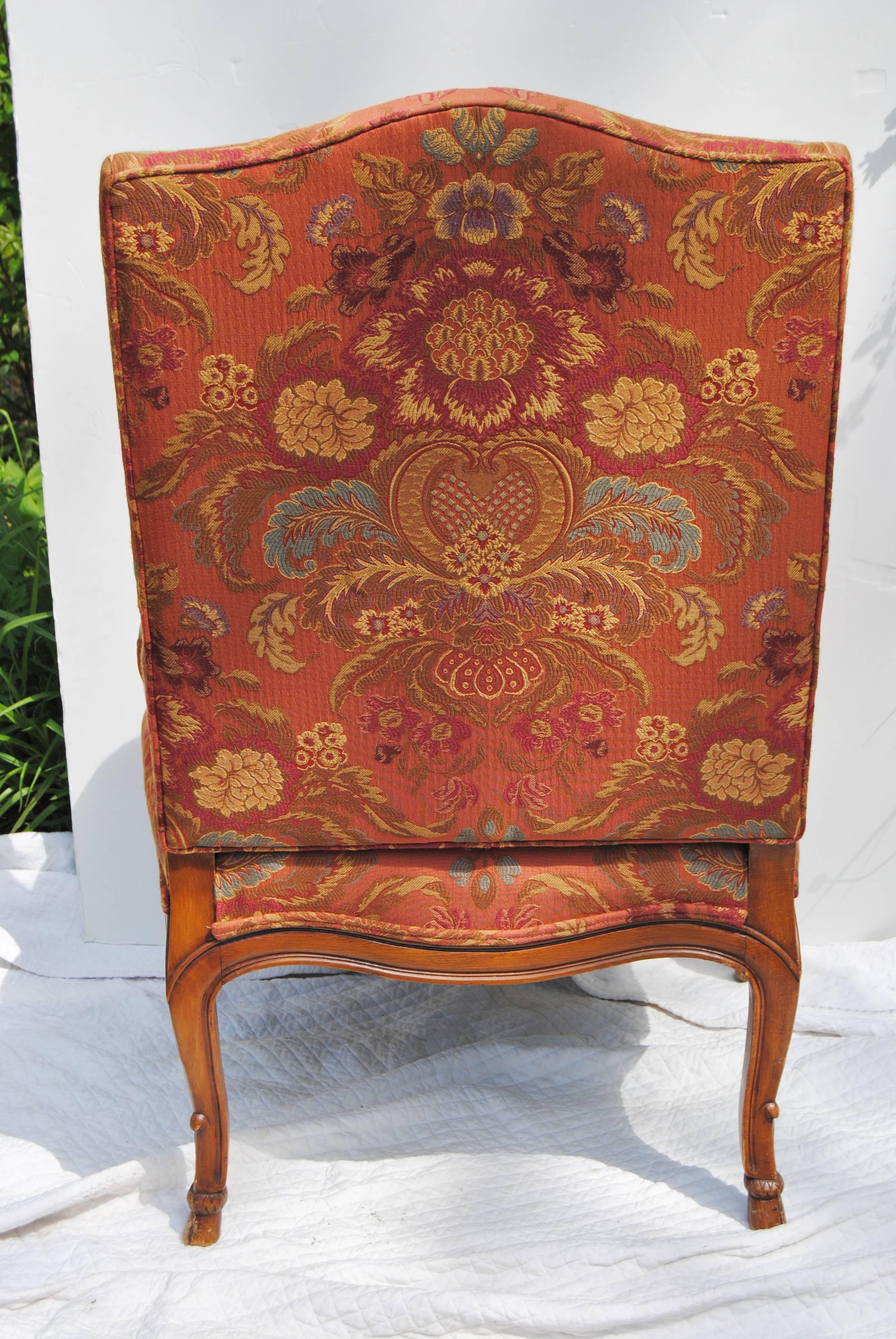 French Provincial Vintage Hand-Carved French Chair, Newly Upholstered with Old World Weavers Silk For Sale