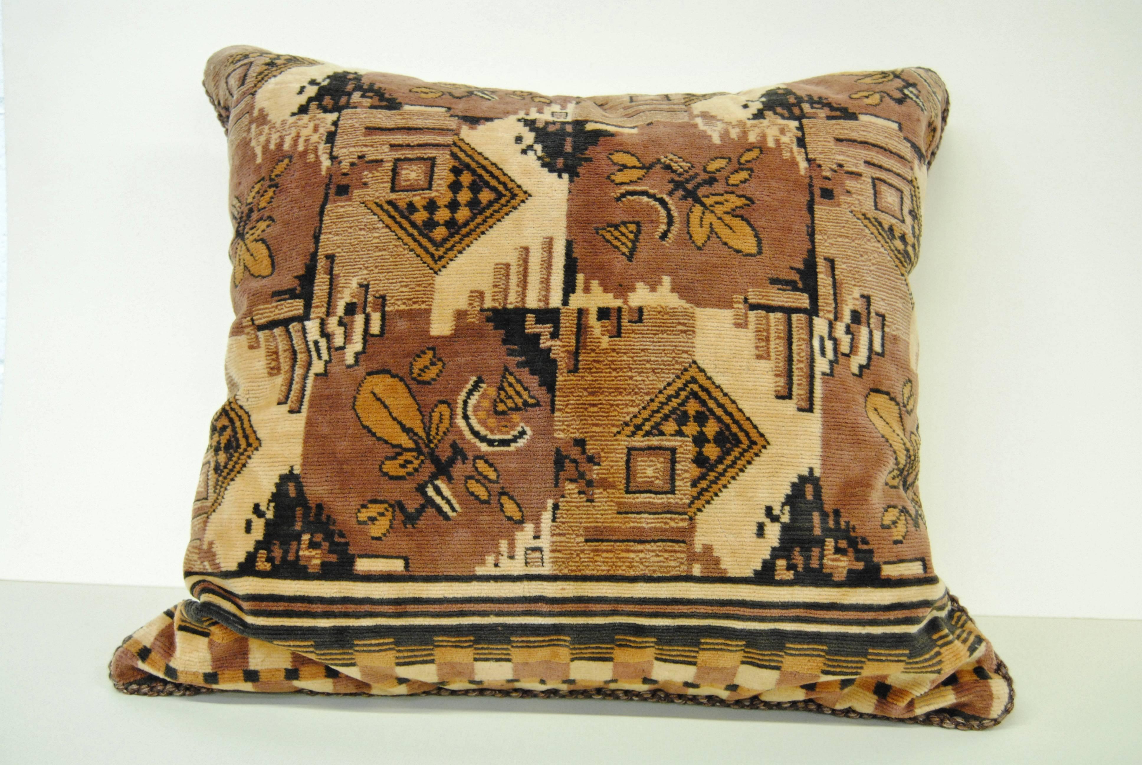 20th Century Custom Pillow Cut from a Vintage Amsterdam School Textile For Sale