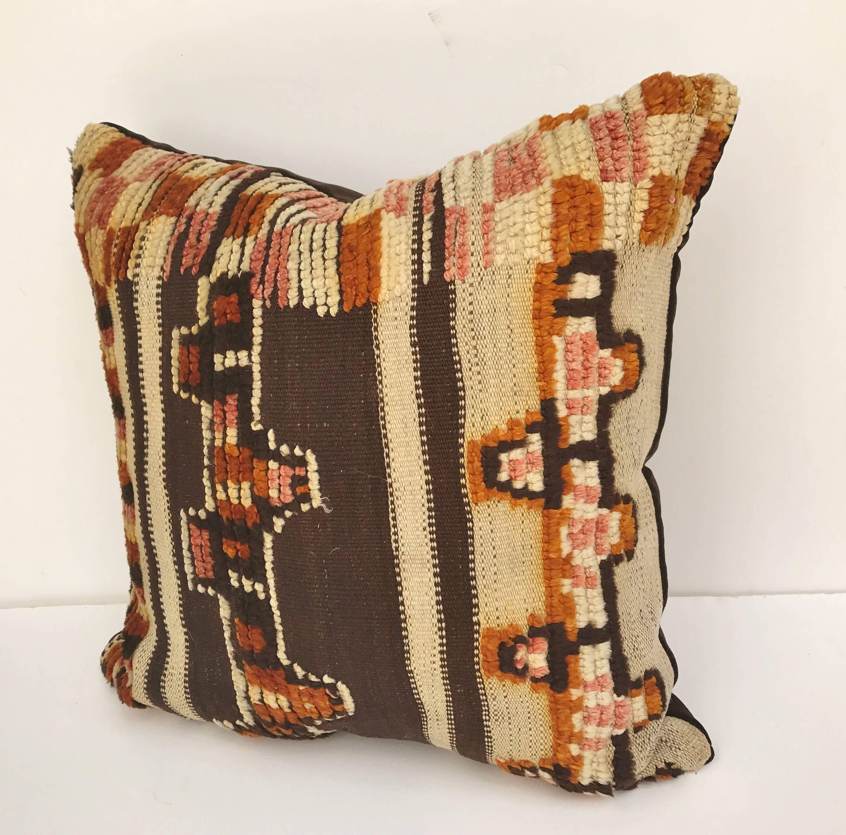 Custom Pillow Cut from a Vintage Hand Loomed Wool Moroccan Rug For Sale 3