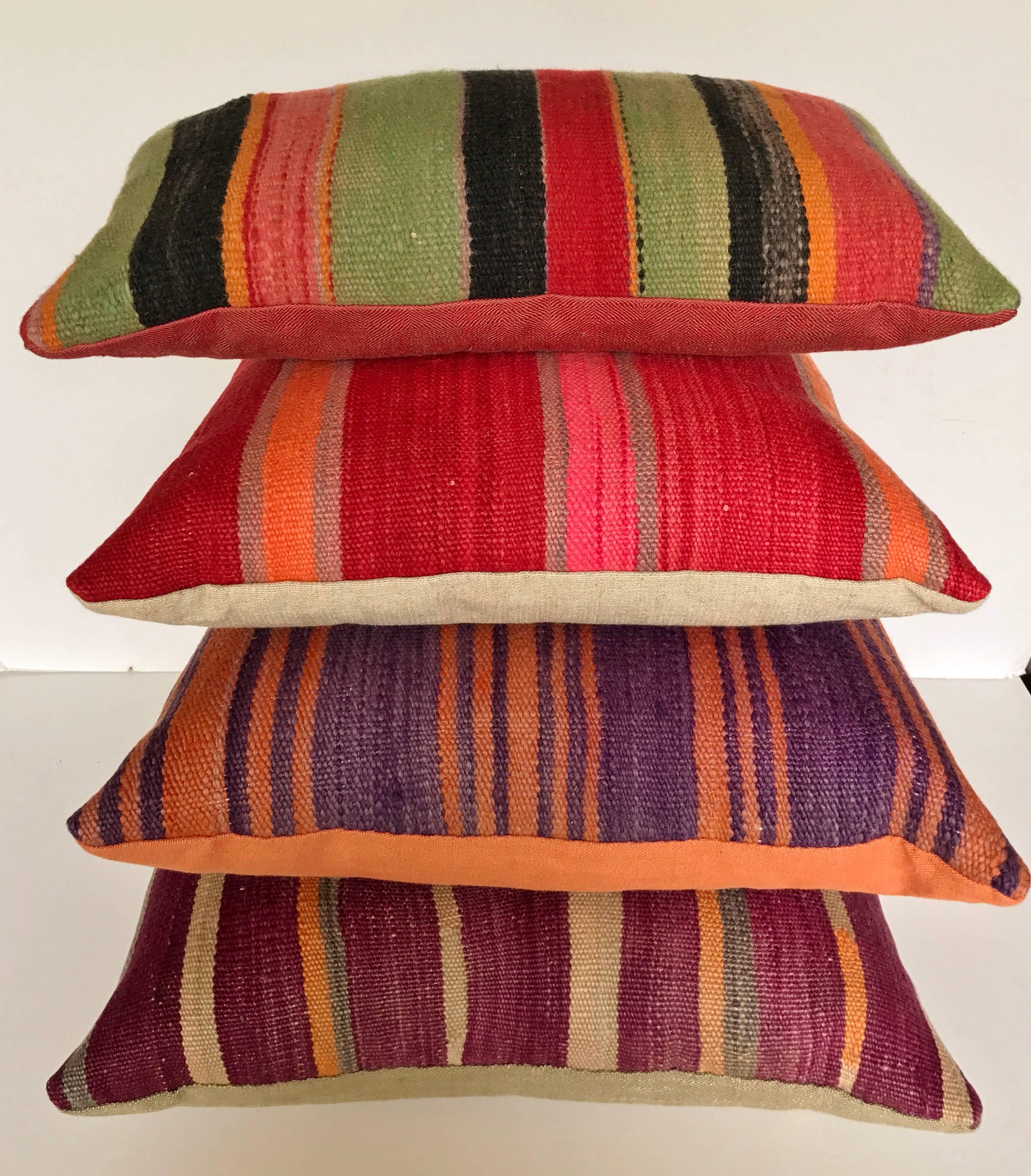 Pair of Custom Pillows Cut from a Vintage Hand Loomed Wool Moroccan Berber Rug For Sale 1