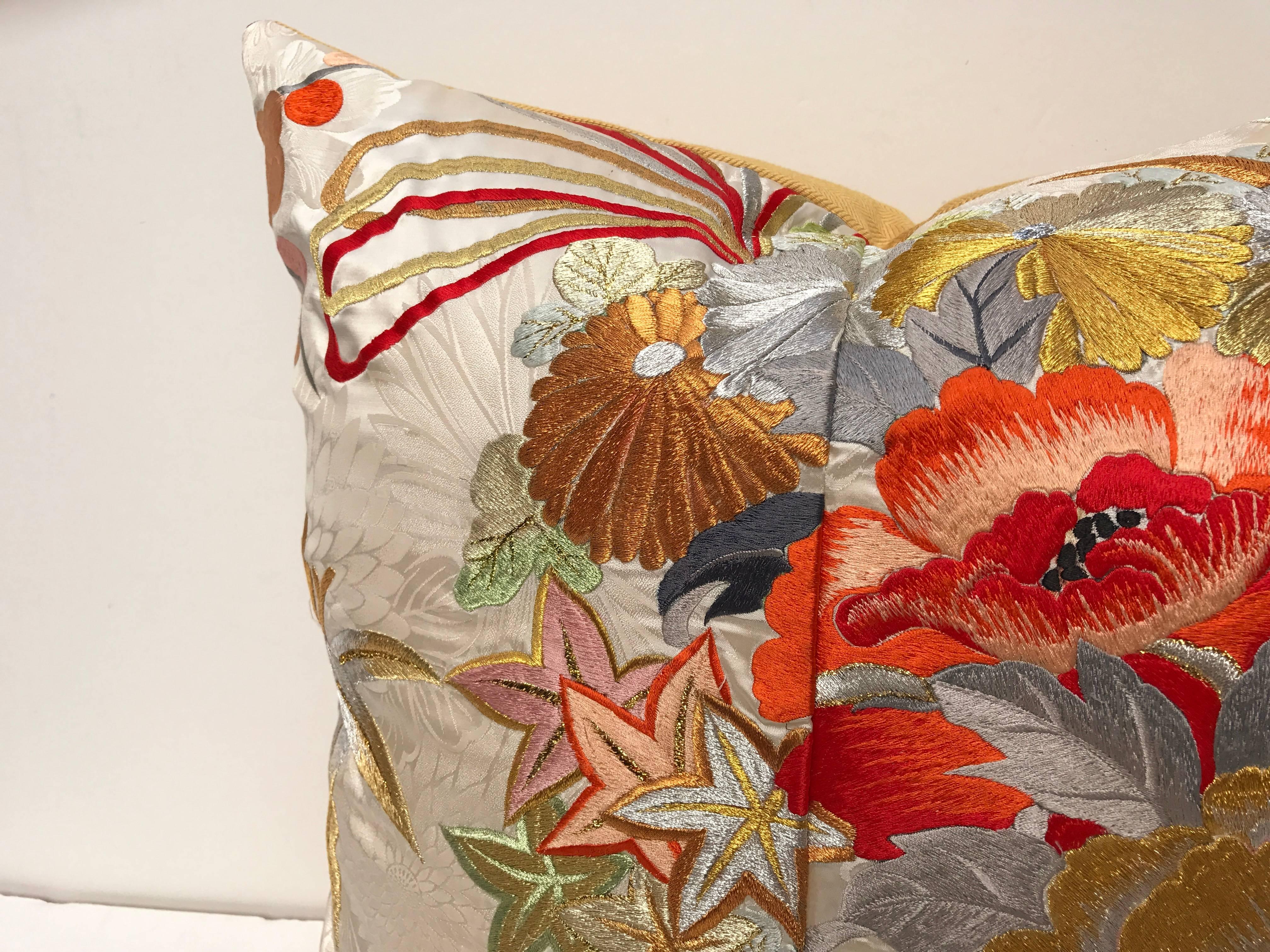 20th Century Custom Pillow Cut from a Vintage Silk Japanese Uchikake Wedding Kimono For Sale