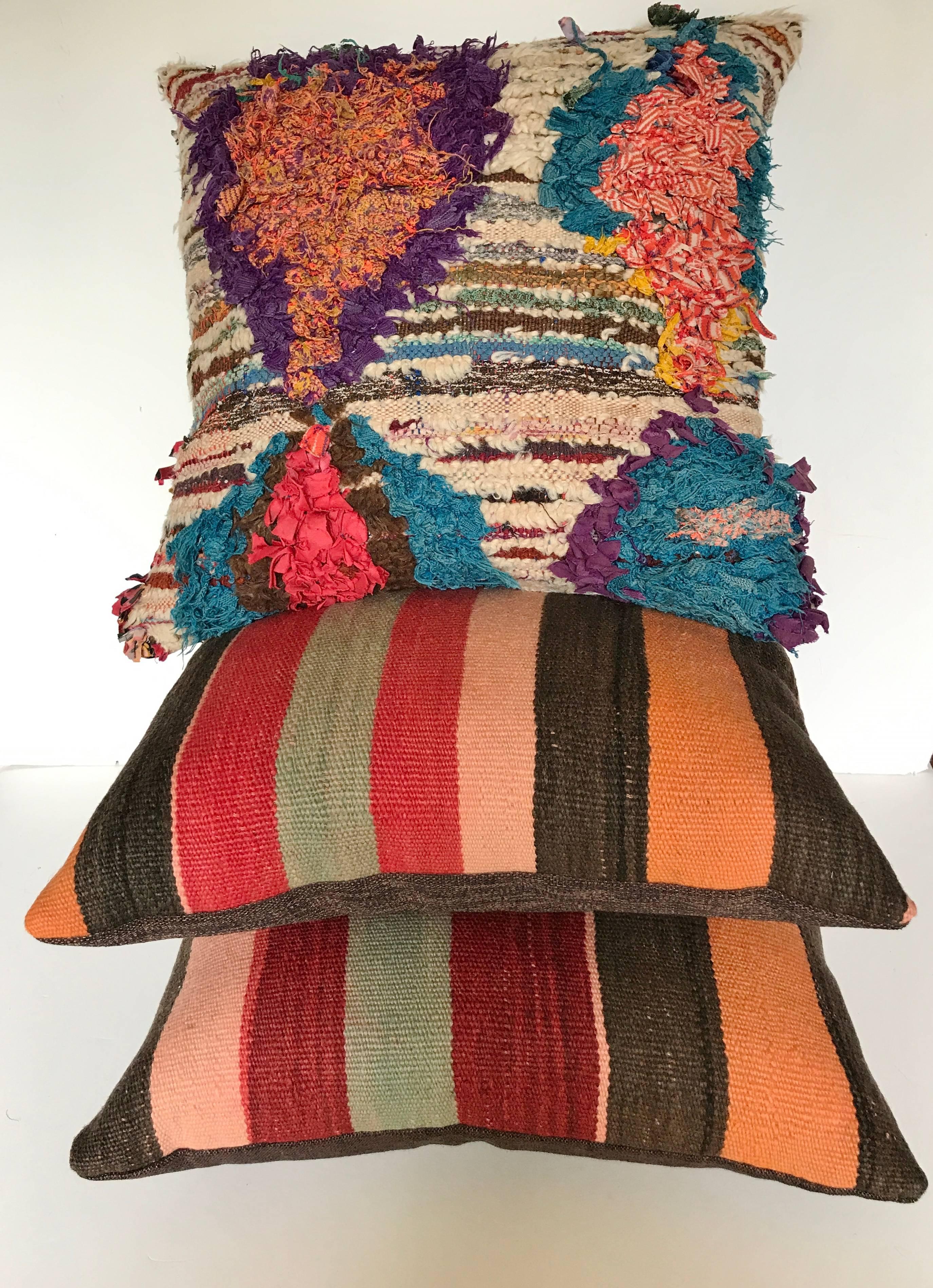 Custom Pillow Cut from a Vintage Hand Loomed Wool Moroccan Berber Rug For Sale 2