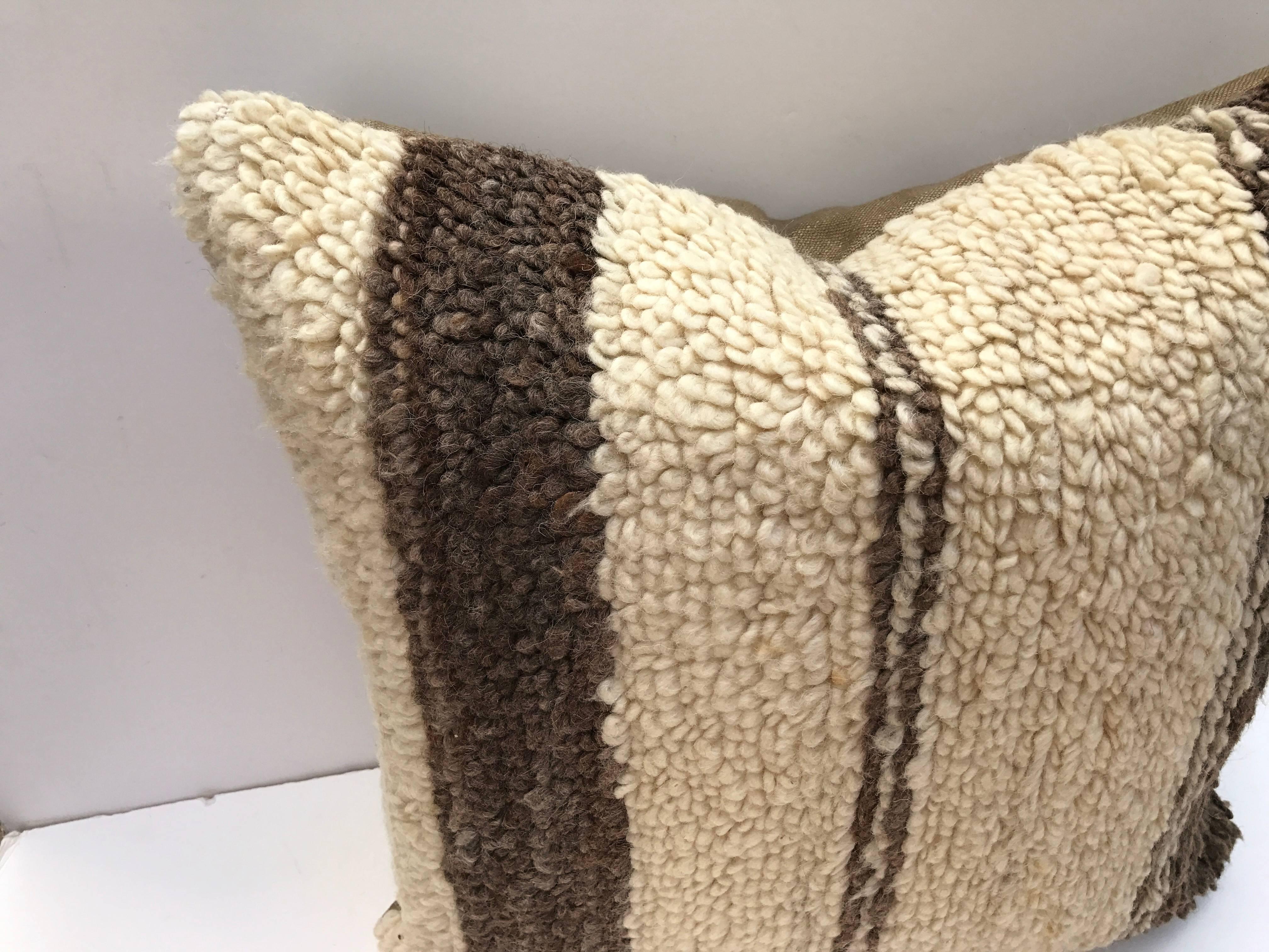 Custom Pillow Cut from a Vintage Hand-Loomed Wool Moroccan Beni Ouarain Rug In Excellent Condition For Sale In Glen Ellyn, IL