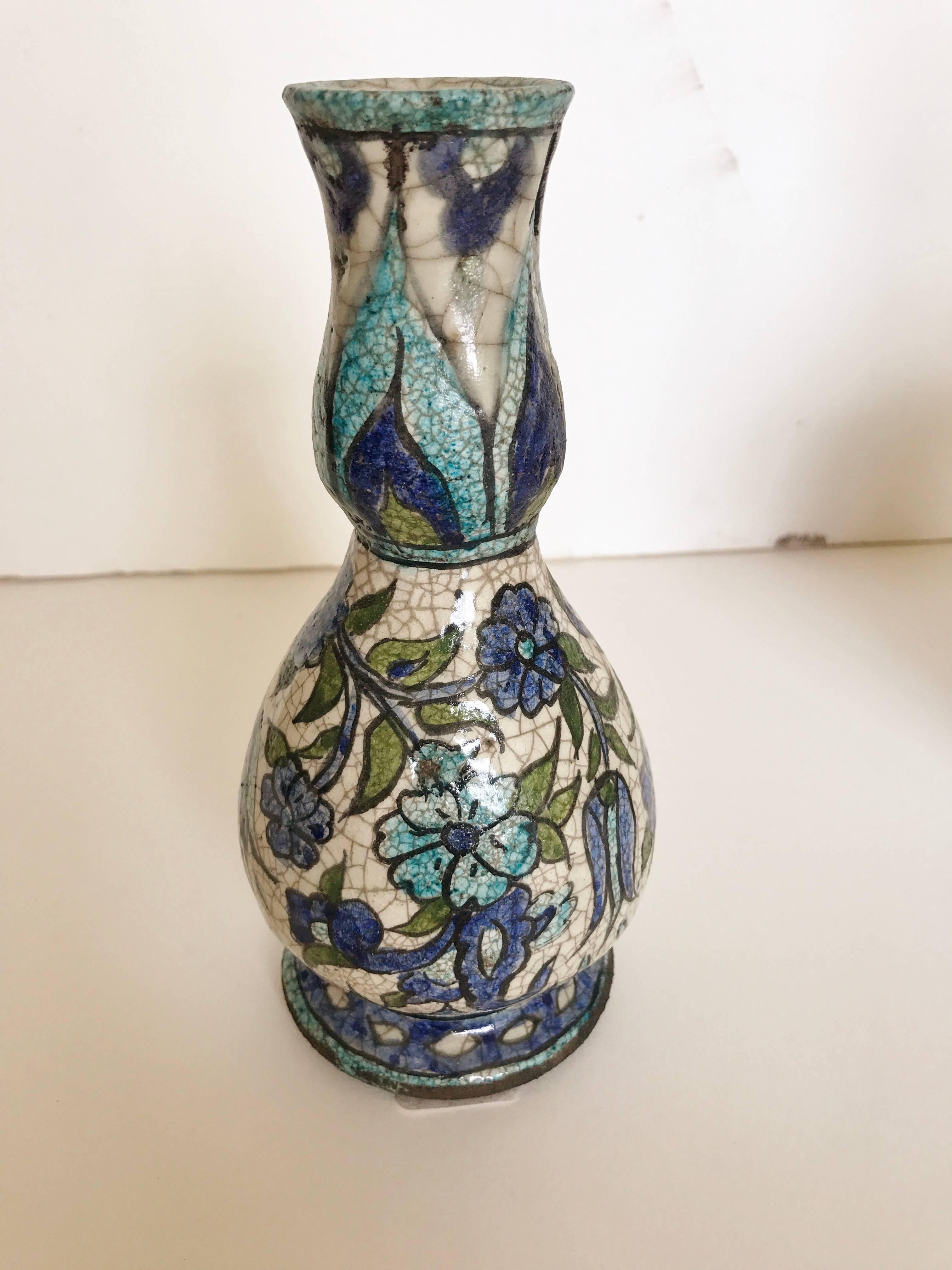 20th Century Two Vintage Syrian Vases with Traditional Blue and White Hand-Painted Designs