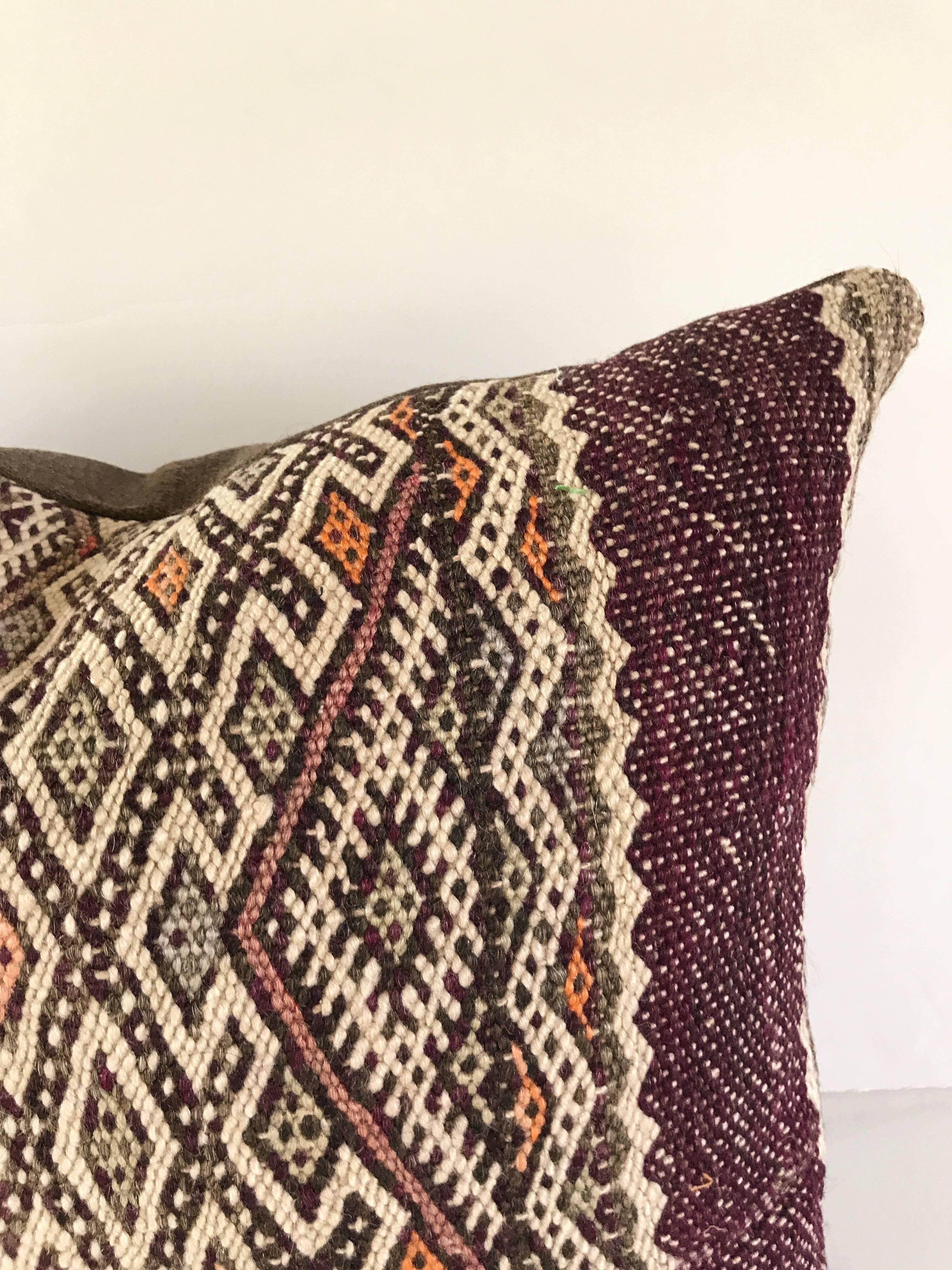 Custom Pair of Pillows Cut from a Vintage Hand-Loomed Wool Moroccan Berber Rug For Sale 1