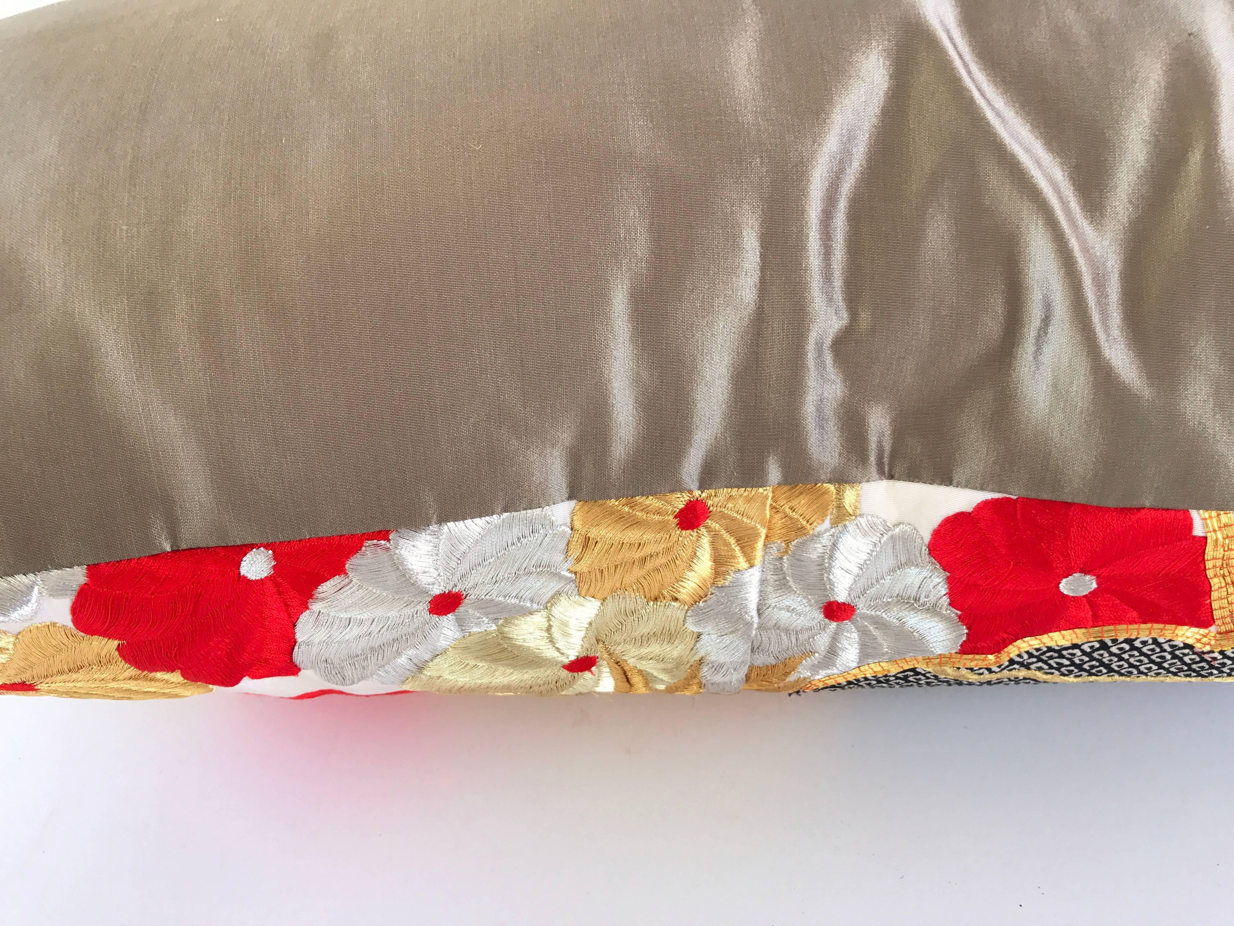 20th Century Custom Pillow Cut from a Vintage Japanese Silk Uchikake Wedding Kimono For Sale