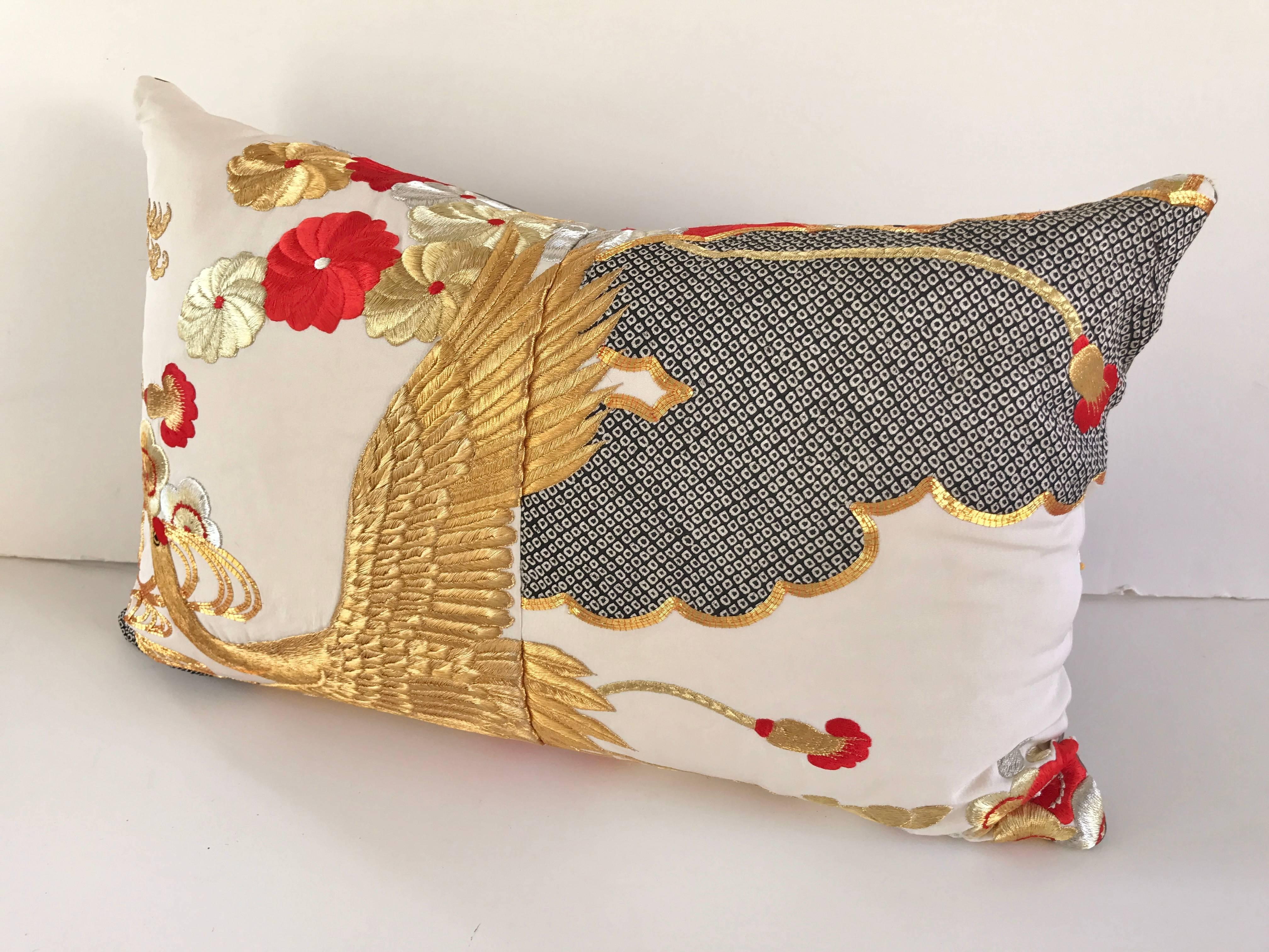 Custom Pillow Cut from a Vintage Japanese Silk Uchikake Wedding Kimono For Sale 2