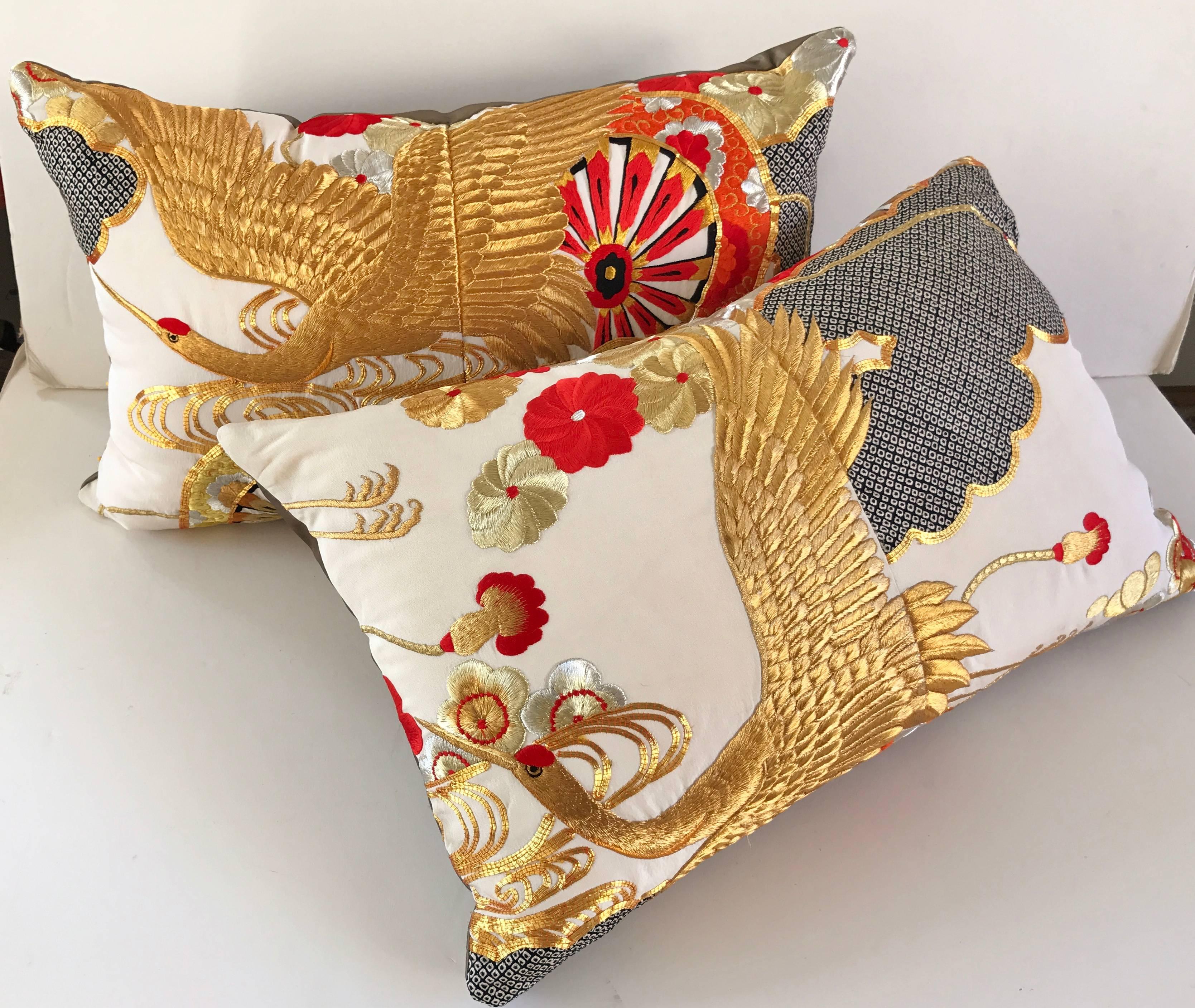 Custom Pillow Cut from a Vintage Japanese Silk Uchikake Wedding Kimono For Sale 3