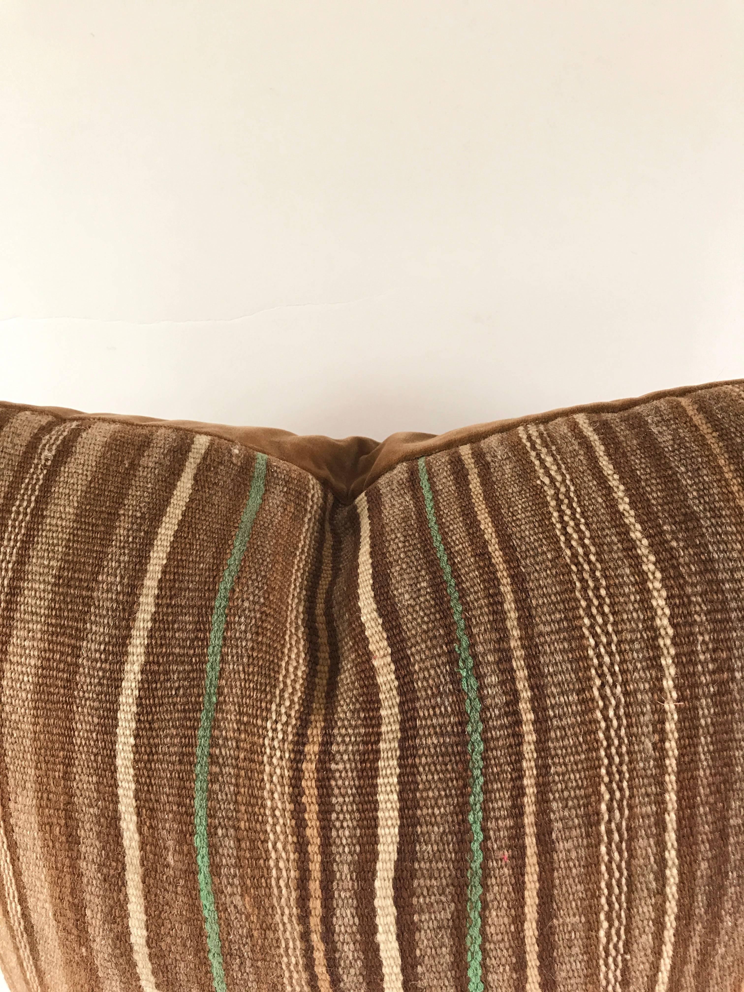 Custom Pillow Cut from a Vintage Hand-Loomed Wool Moroccan Berber Blanket In Good Condition For Sale In Glen Ellyn, IL