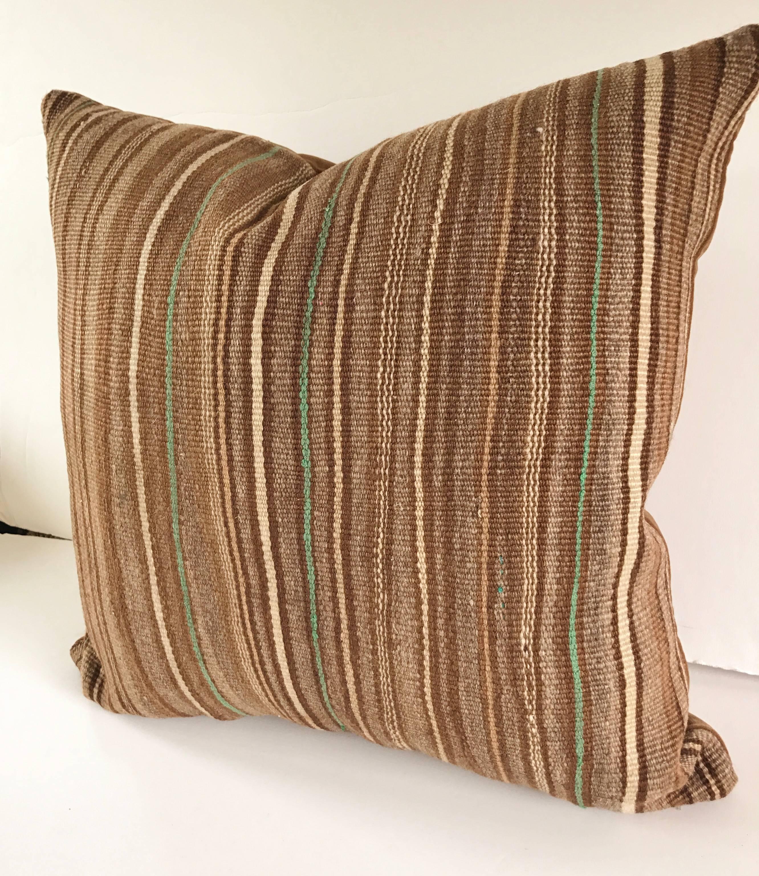 Custom Pillow Cut from a Vintage Hand-Loomed Wool Moroccan Berber Blanket For Sale 1