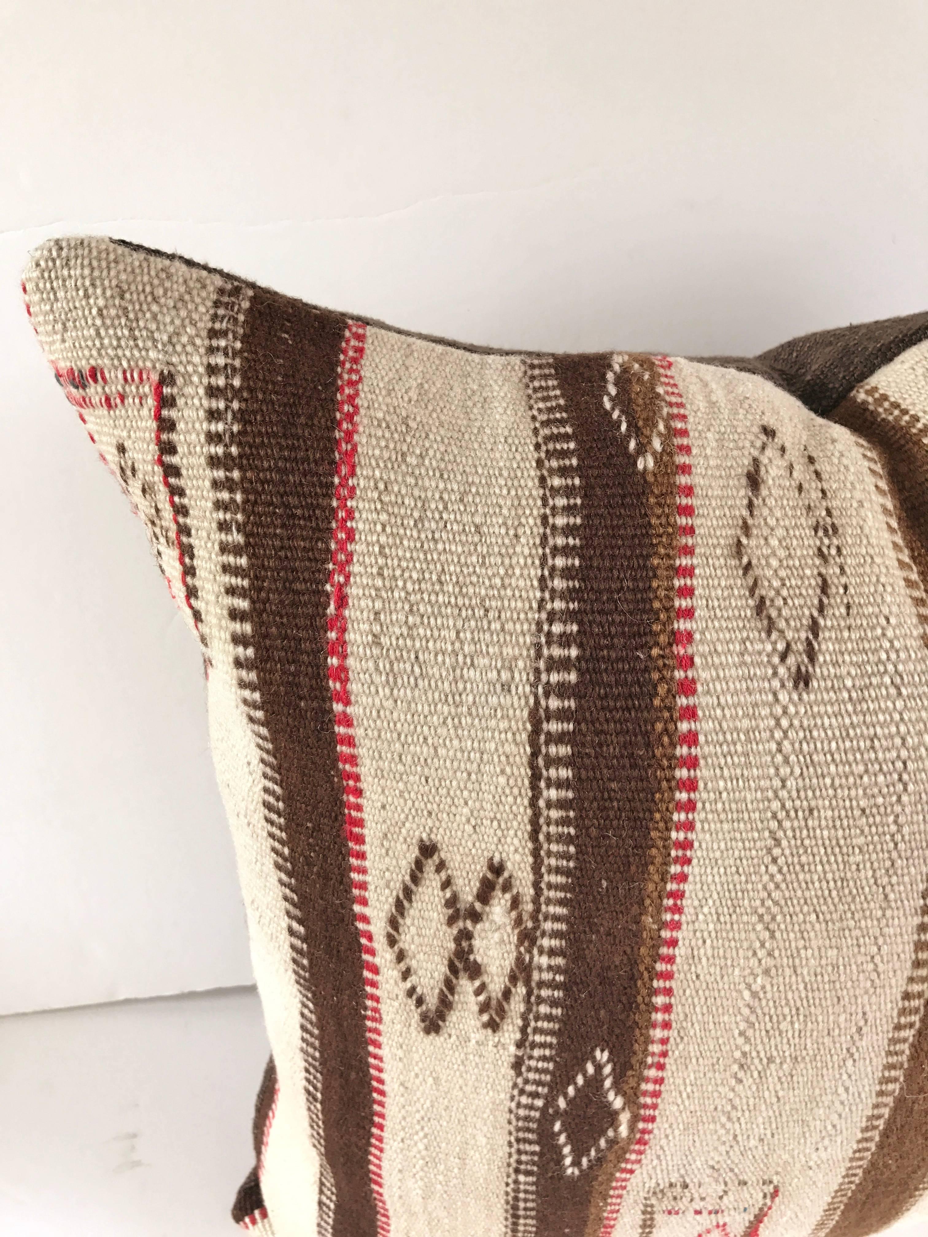 Custom Pillow Cut from a Vintage Hand-Loomed Wool Moroccan Berber Rug In Excellent Condition For Sale In Glen Ellyn, IL