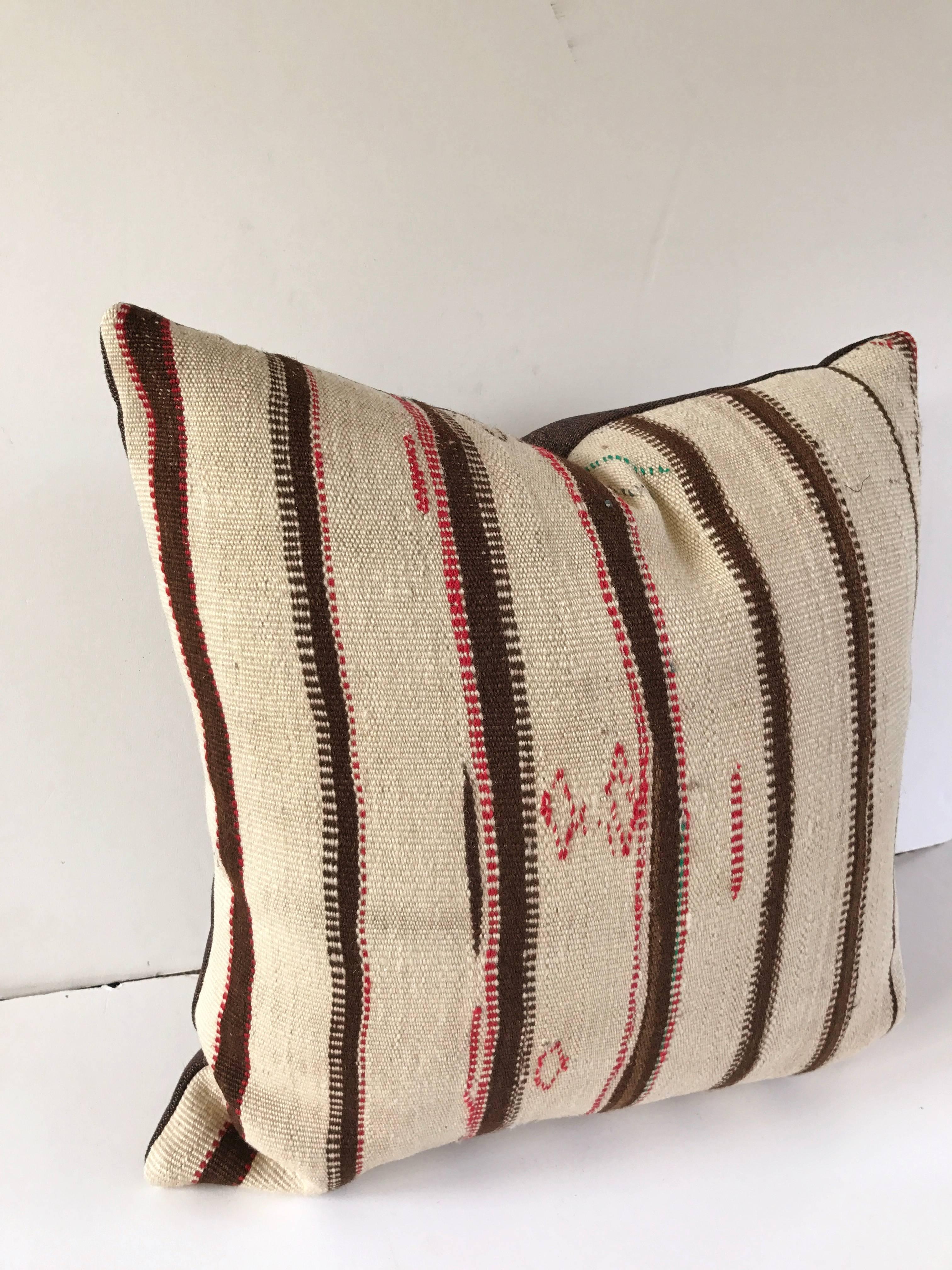 20th Century Custom Moroccan Pillow Cut from a Vintage Hand-Loomed Wool Berber Rug For Sale