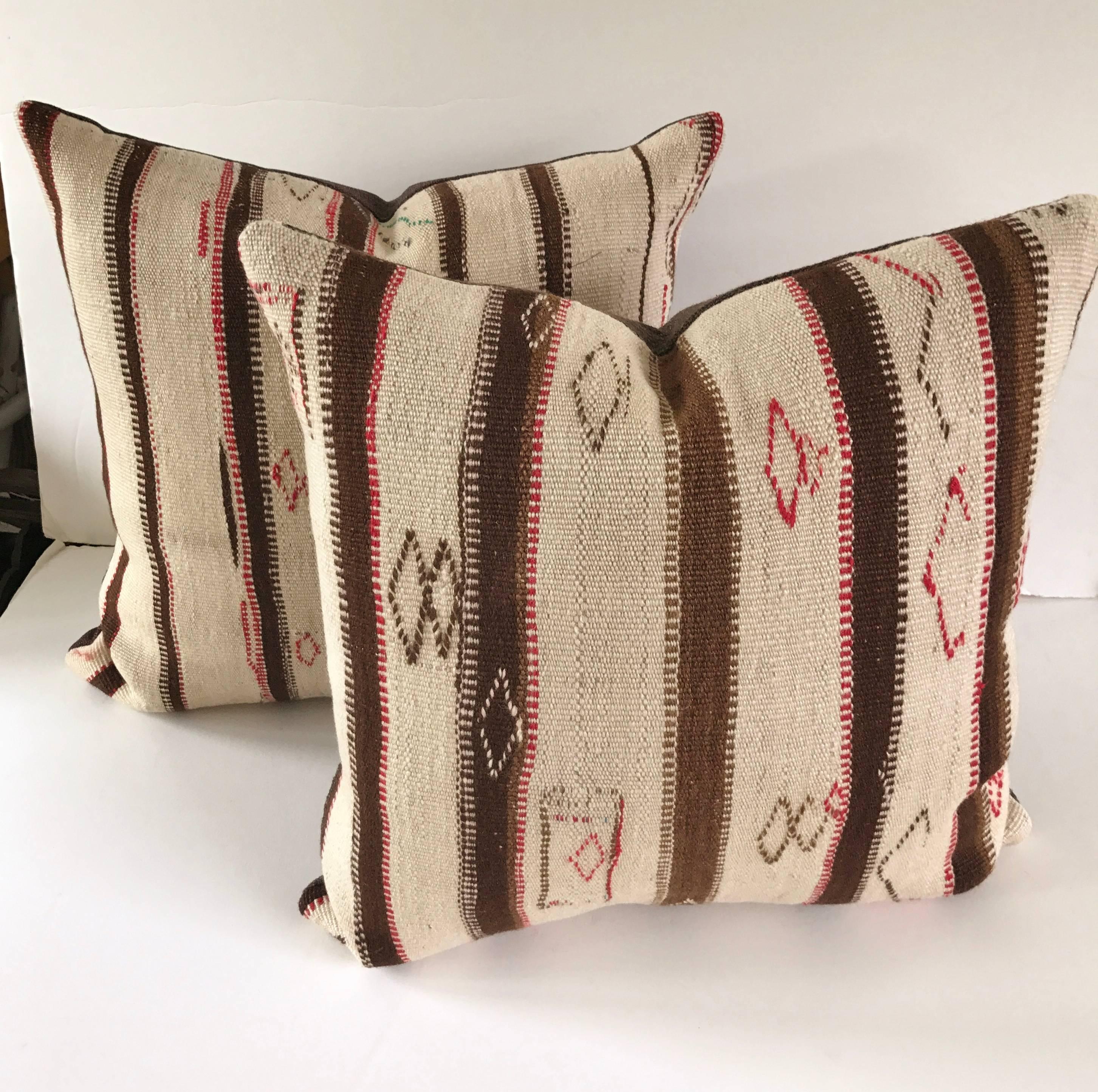 Custom Moroccan Pillow Cut from a Vintage Hand-Loomed Wool Berber Rug For Sale 2