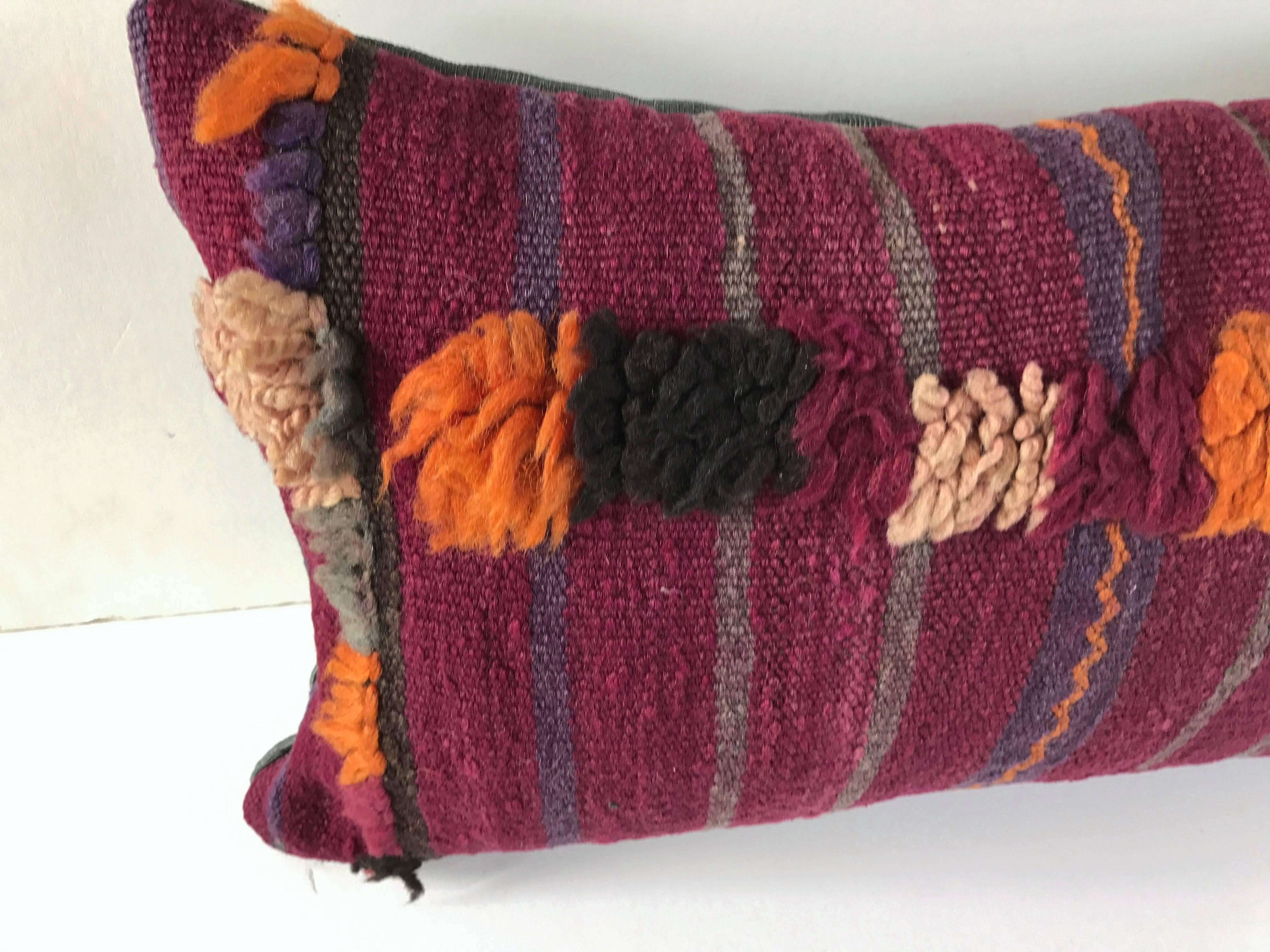 Custom Moroccan Pillow Cut from a Vintage Hand Loomed Wool Berber Rug In Good Condition For Sale In Glen Ellyn, IL