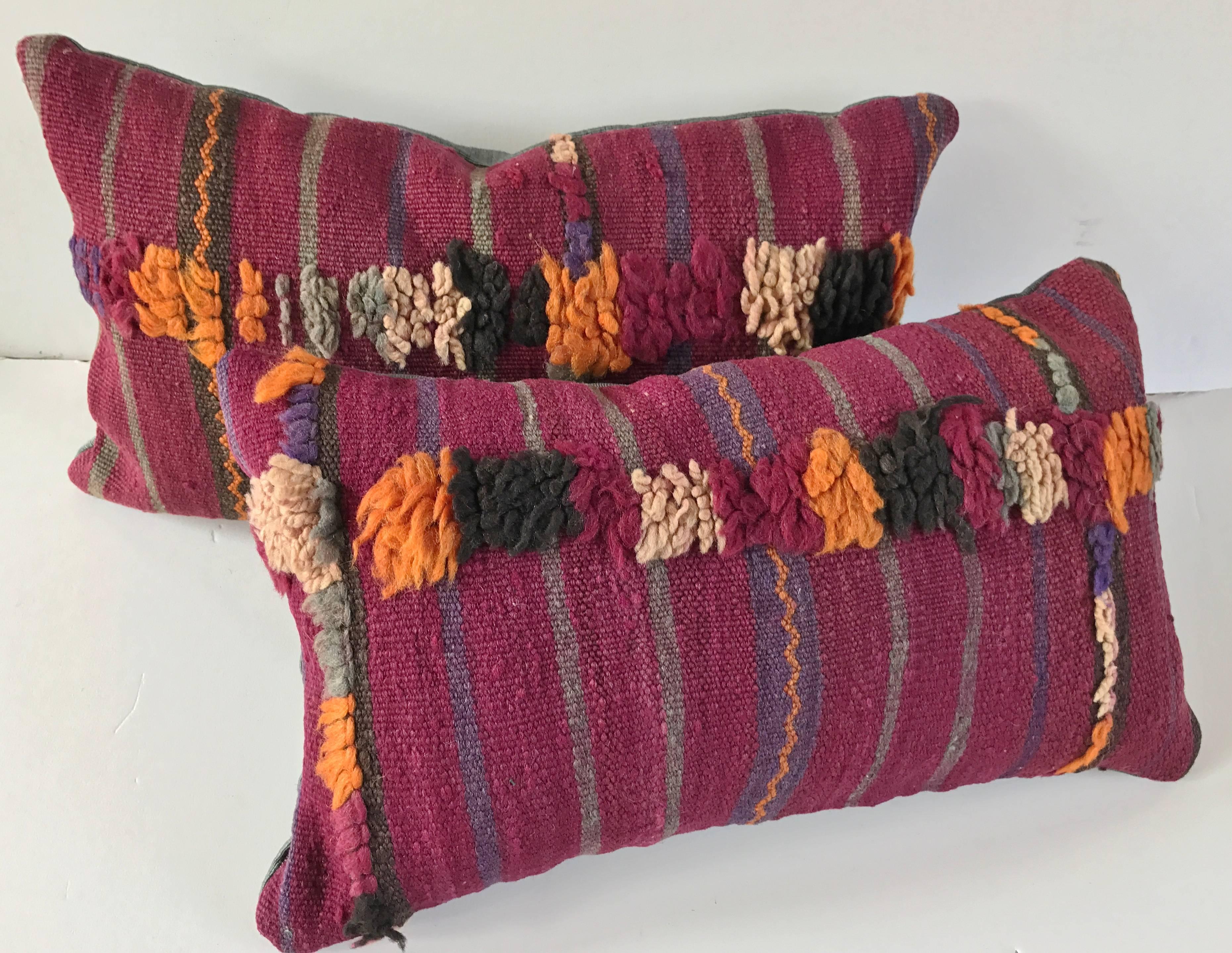 Custom Moroccan Pillow Cut from a Vintage Hand Loomed Wool Berber Rug For Sale 2