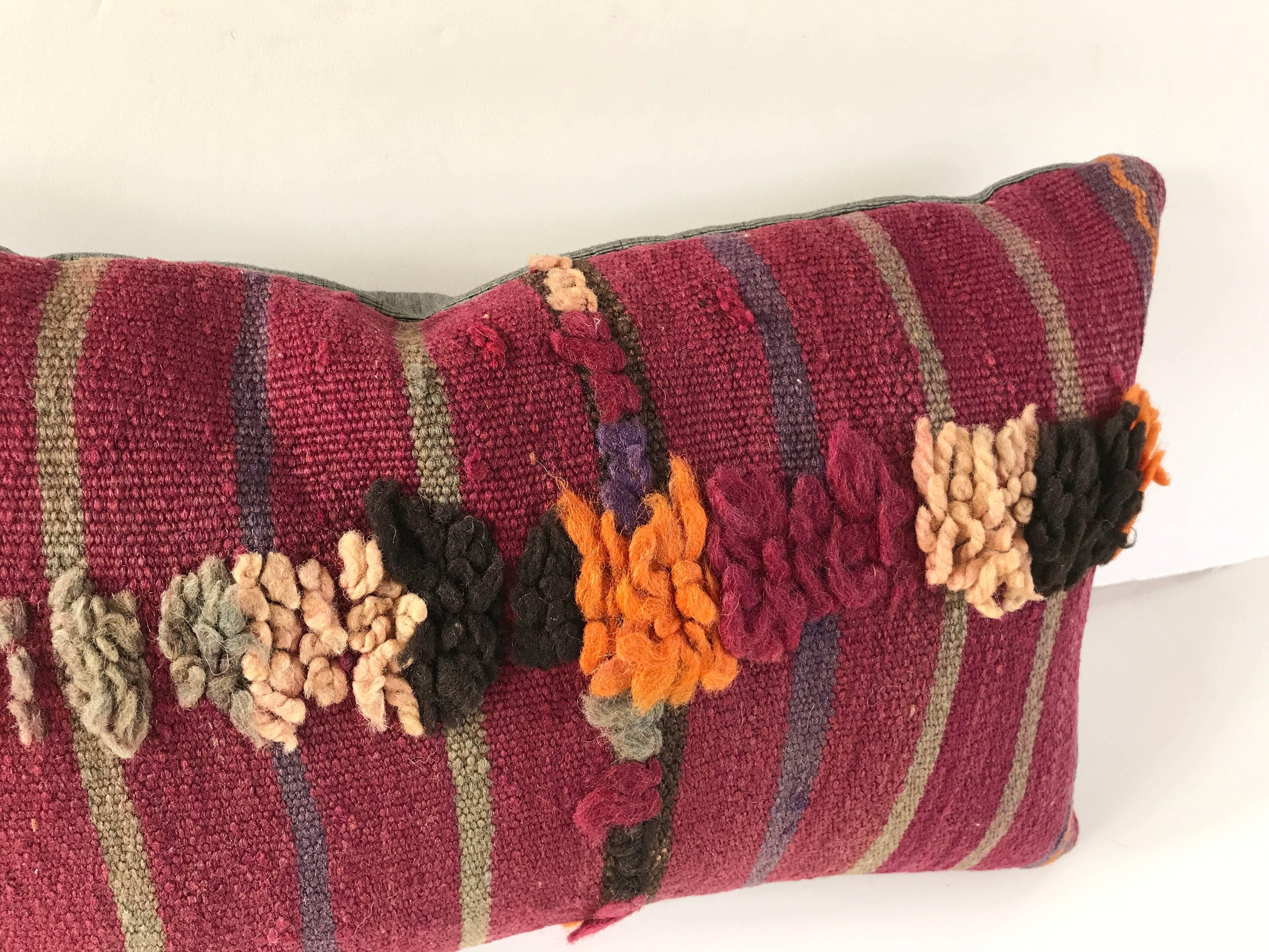 Custom Moroccan Pillow Cut from a Hand-Loomed Wool Berber Rug In Good Condition For Sale In Glen Ellyn, IL