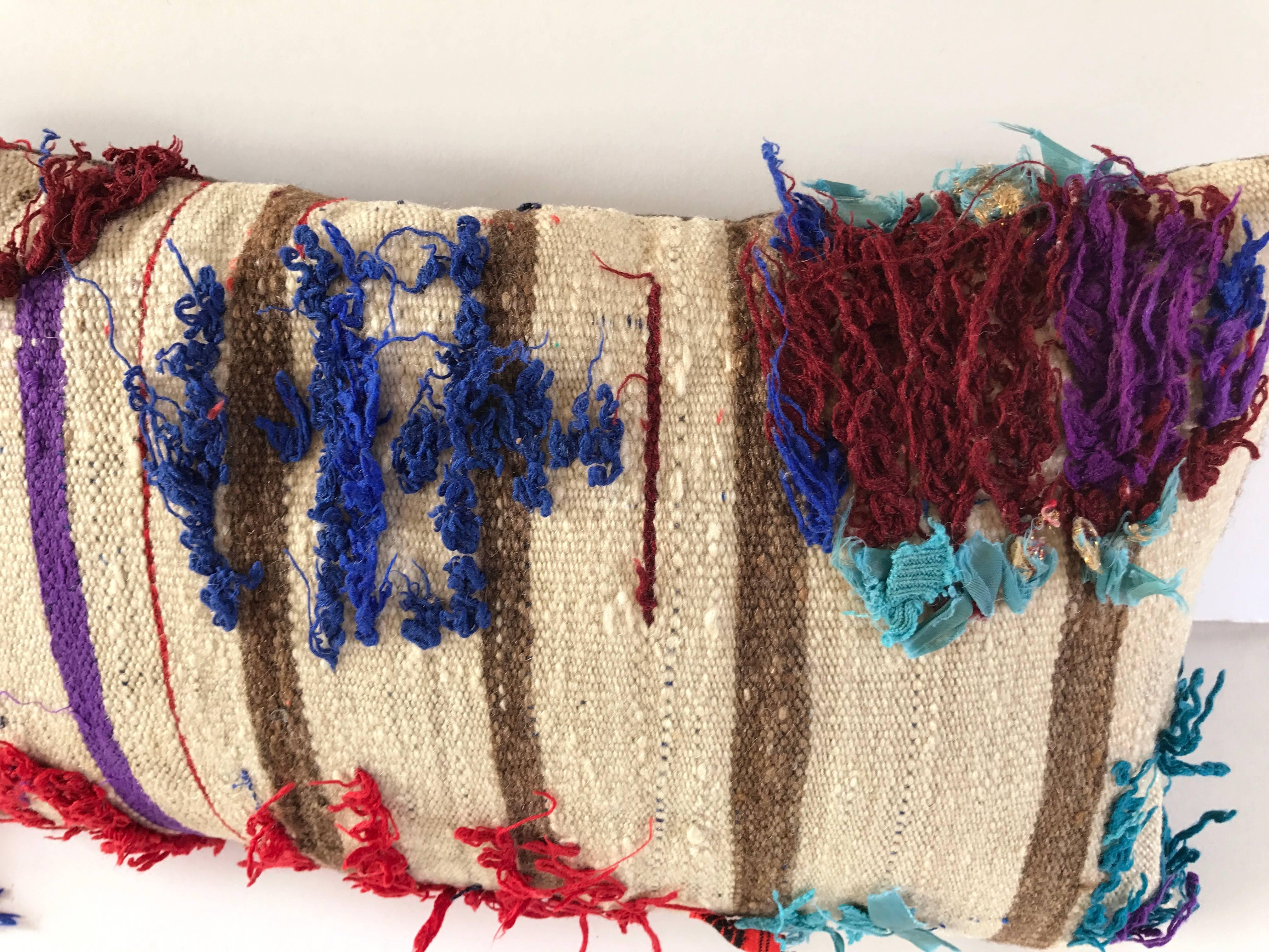 Custom Moroccan Pillow Cut from a Vintage Hand-Loomed Wool Berber Rug In Good Condition For Sale In Glen Ellyn, IL